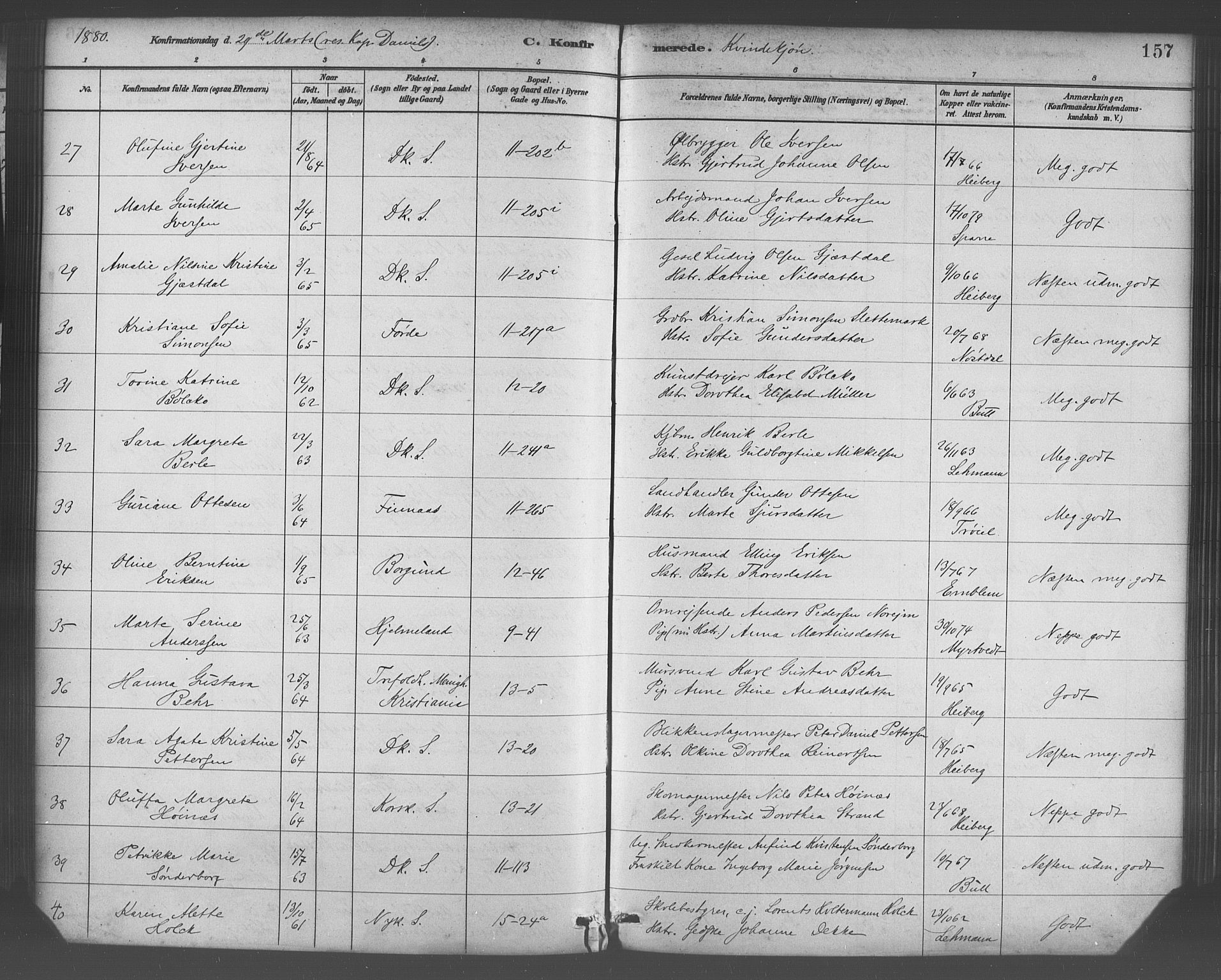 Domkirken sokneprestembete, AV/SAB-A-74801/H/Haa/L0030: Parish register (official) no. C 5, 1880-1898, p. 157