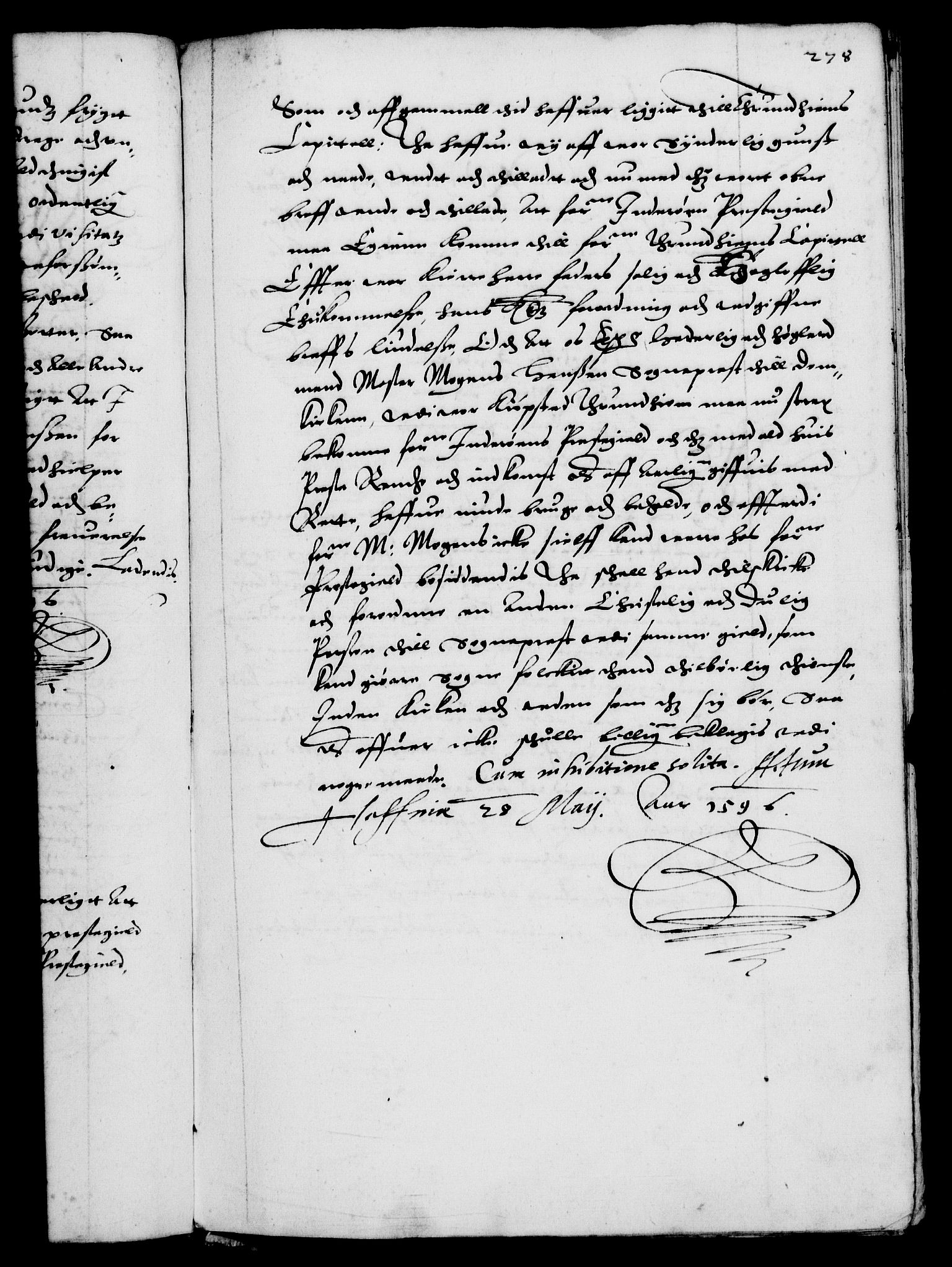 Danske Kanselli 1572-1799, RA/EA-3023/F/Fc/Fca/Fcaa/L0002: Norske registre (mikrofilm), 1588-1596, p. 278a