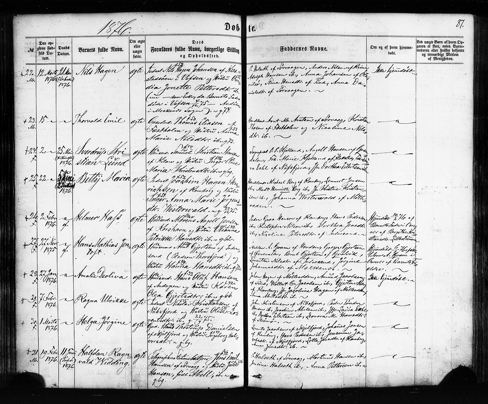 Ministerialprotokoller, klokkerbøker og fødselsregistre - Nordland, SAT/A-1459/885/L1203: Parish register (official) no. 885A04, 1859-1877, p. 87