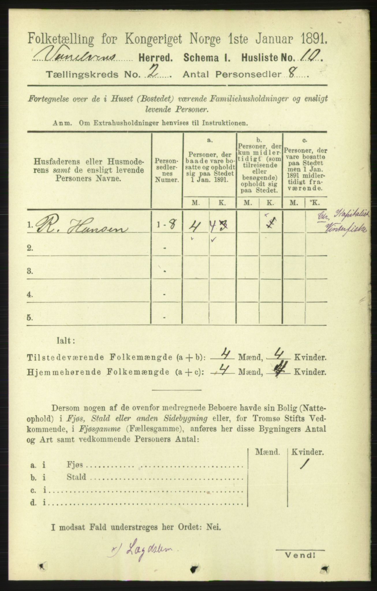 RA, 1891 census for 1511 Vanylven, 1891, p. 608