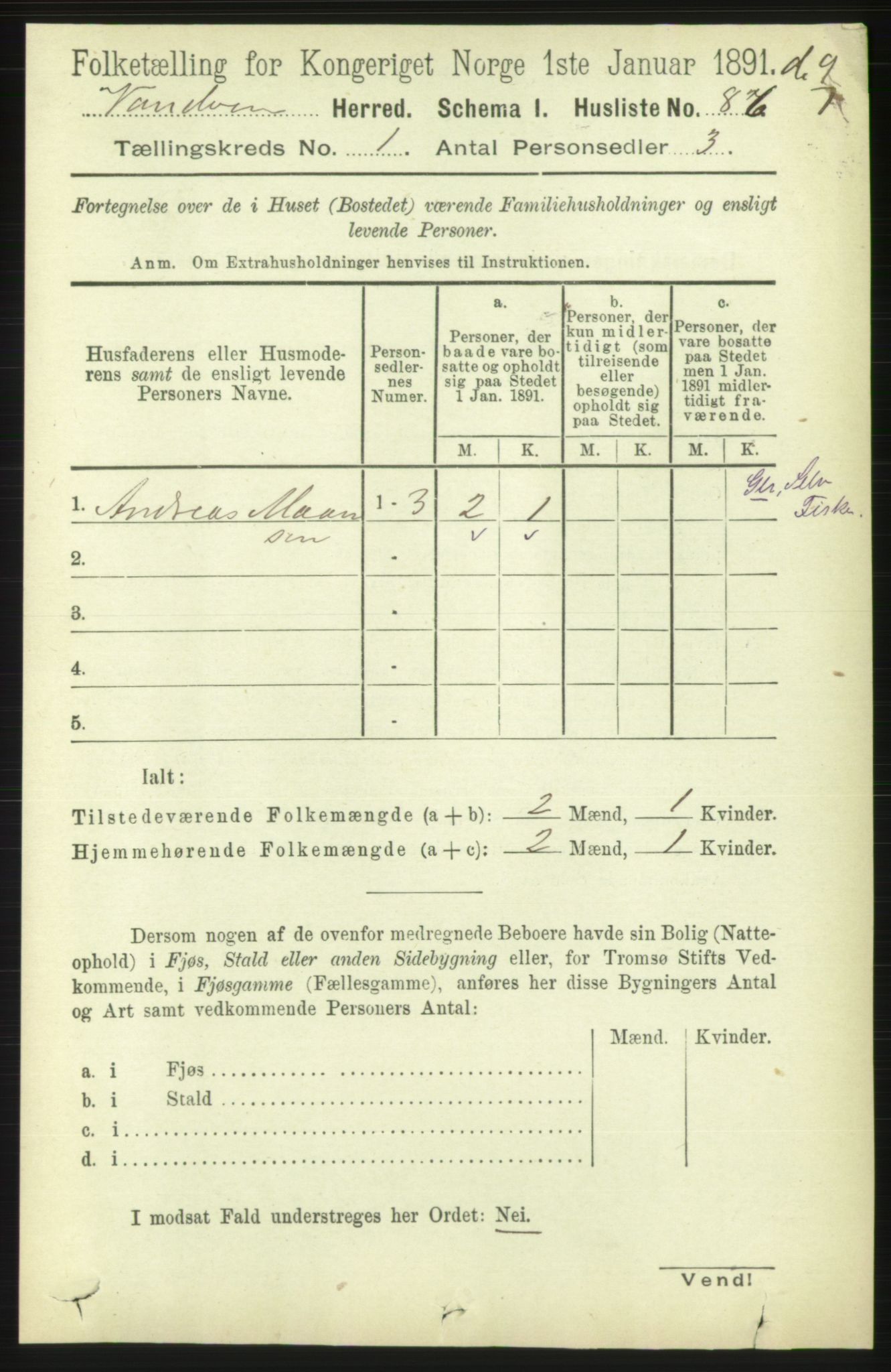 RA, 1891 census for 1511 Vanylven, 1891, p. 106