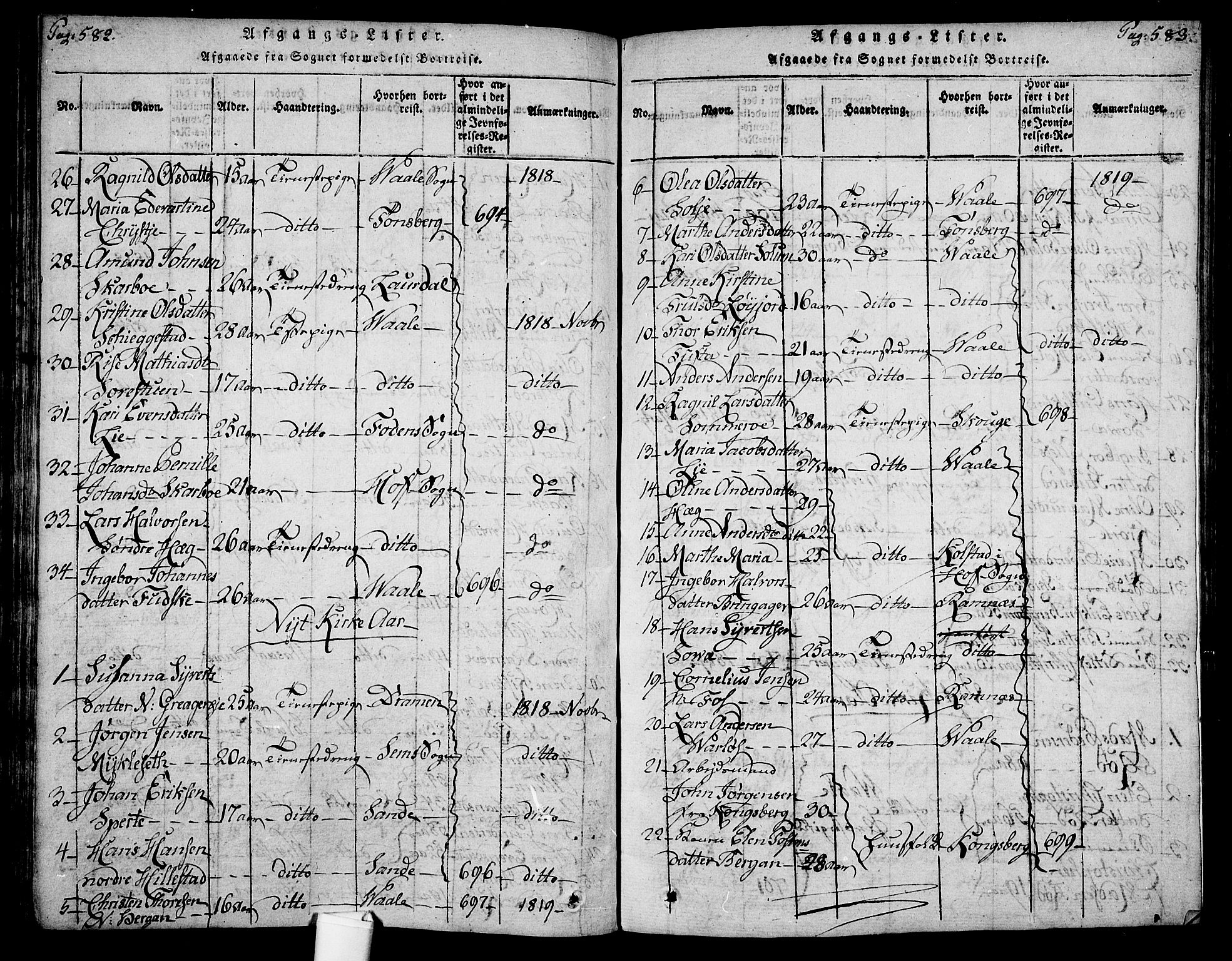 Botne kirkebøker, AV/SAKO-A-340/F/Fa/L0005: Parish register (official) no. I 5, 1814-1836, p. 582-583