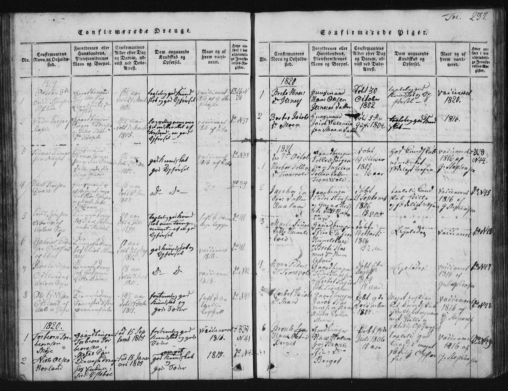 Vikedal sokneprestkontor, SAST/A-101840/01/V: Parish register (copy) no. B 2, 1816-1863, p. 237