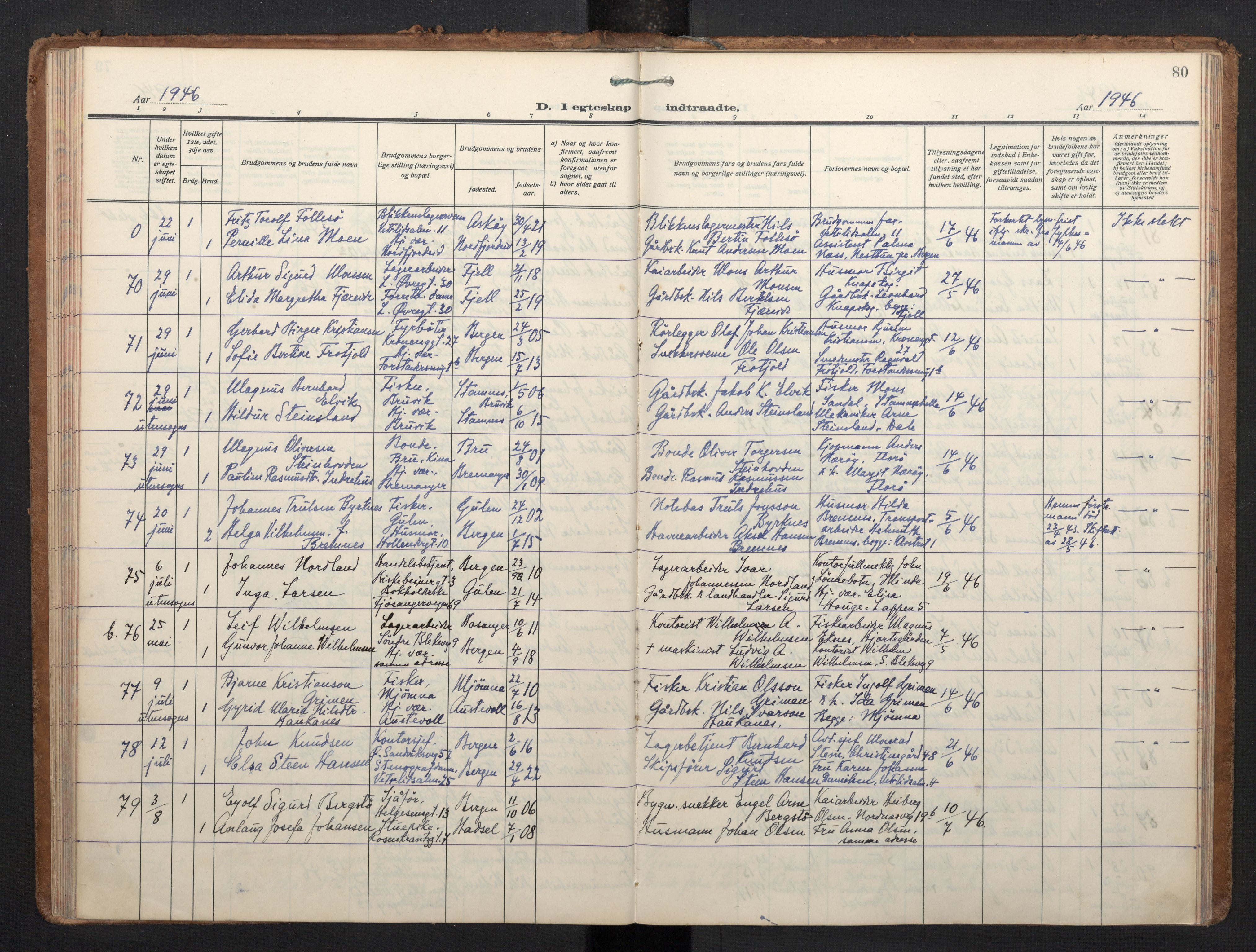 Korskirken sokneprestembete, AV/SAB-A-76101/H/Haa/L0040: Parish register (official) no. D 7, 1938-1952, p. 79b-80a