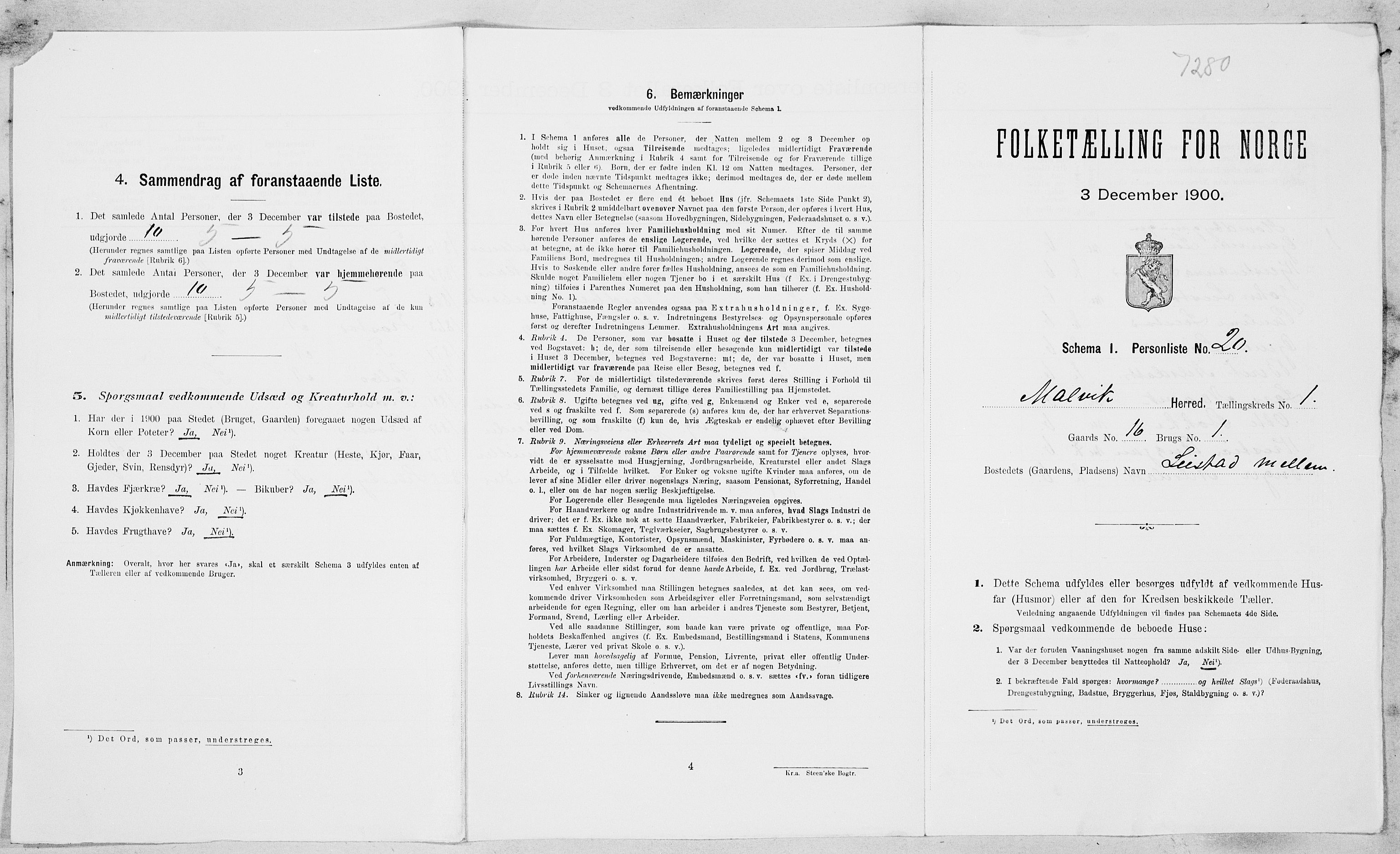 , 1900 census for Malvik, 1900, p. 58