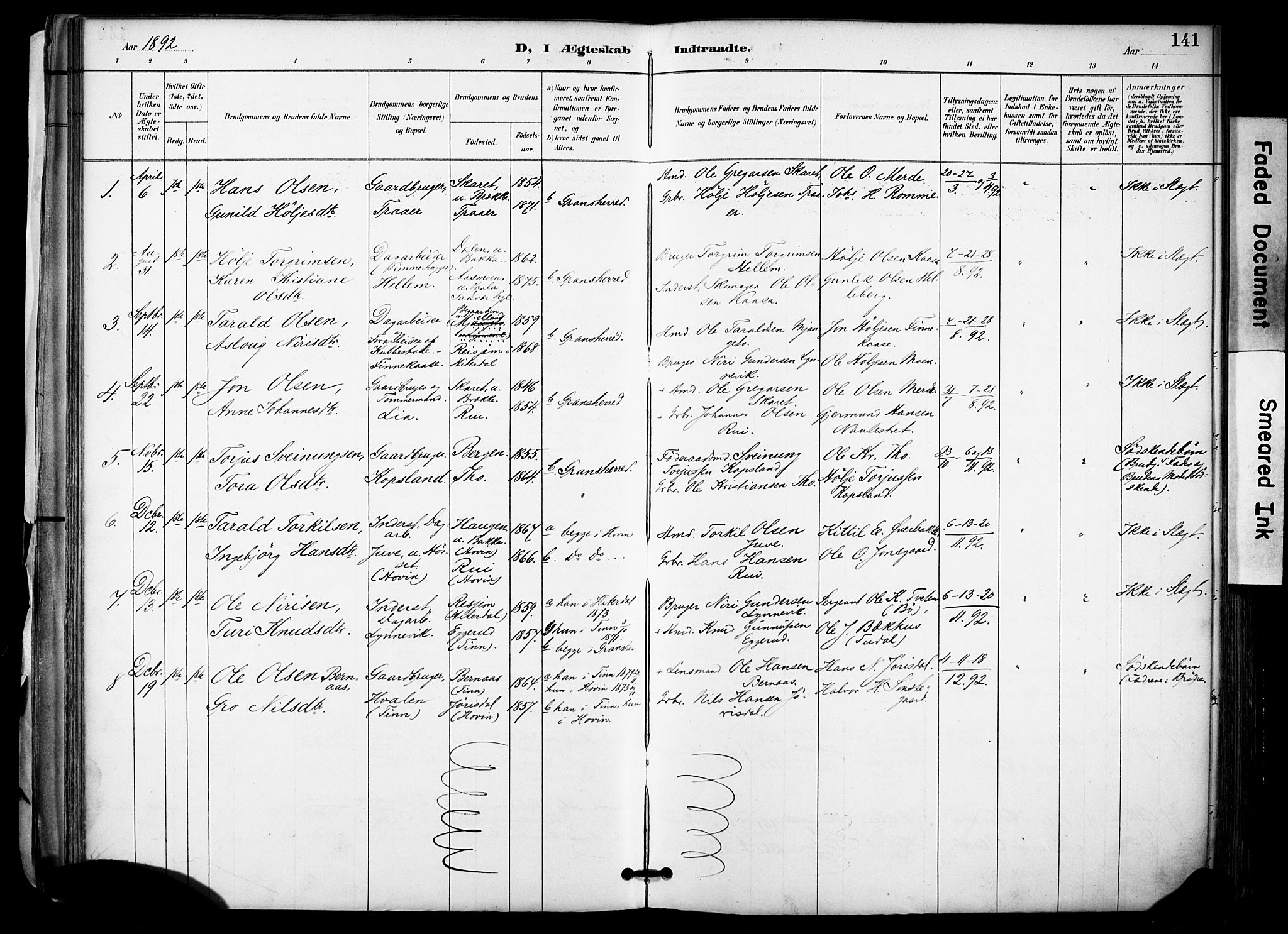 Gransherad kirkebøker, SAKO/A-267/F/Fa/L0005: Parish register (official) no. I 5, 1887-1916, p. 141