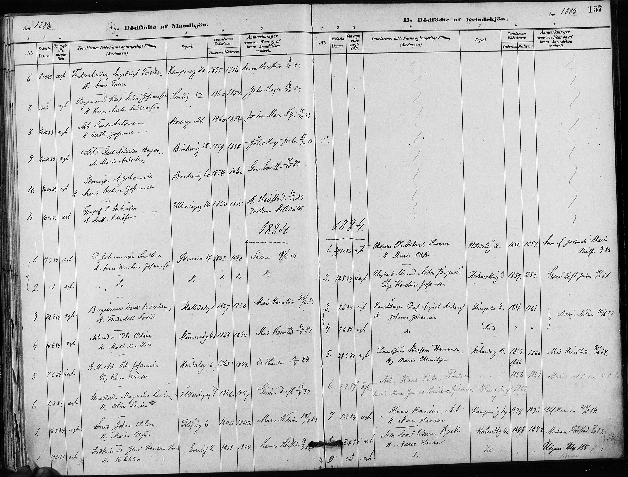 Kampen prestekontor Kirkebøker, AV/SAO-A-10853/F/Fa/L0001: Parish register (official) no. I 1, 1880-1886, p. 157