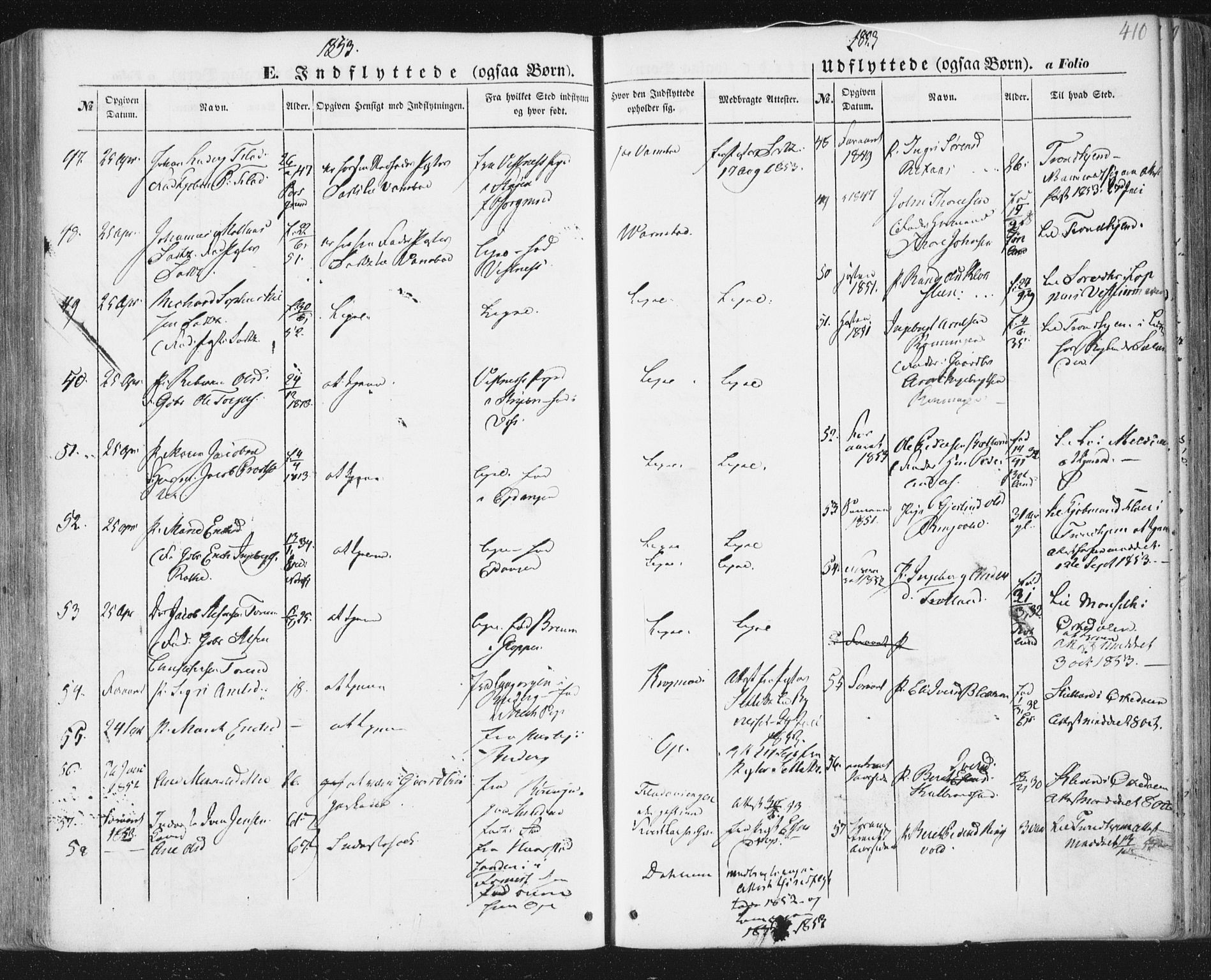 Ministerialprotokoller, klokkerbøker og fødselsregistre - Sør-Trøndelag, AV/SAT-A-1456/691/L1076: Parish register (official) no. 691A08, 1852-1861, p. 410