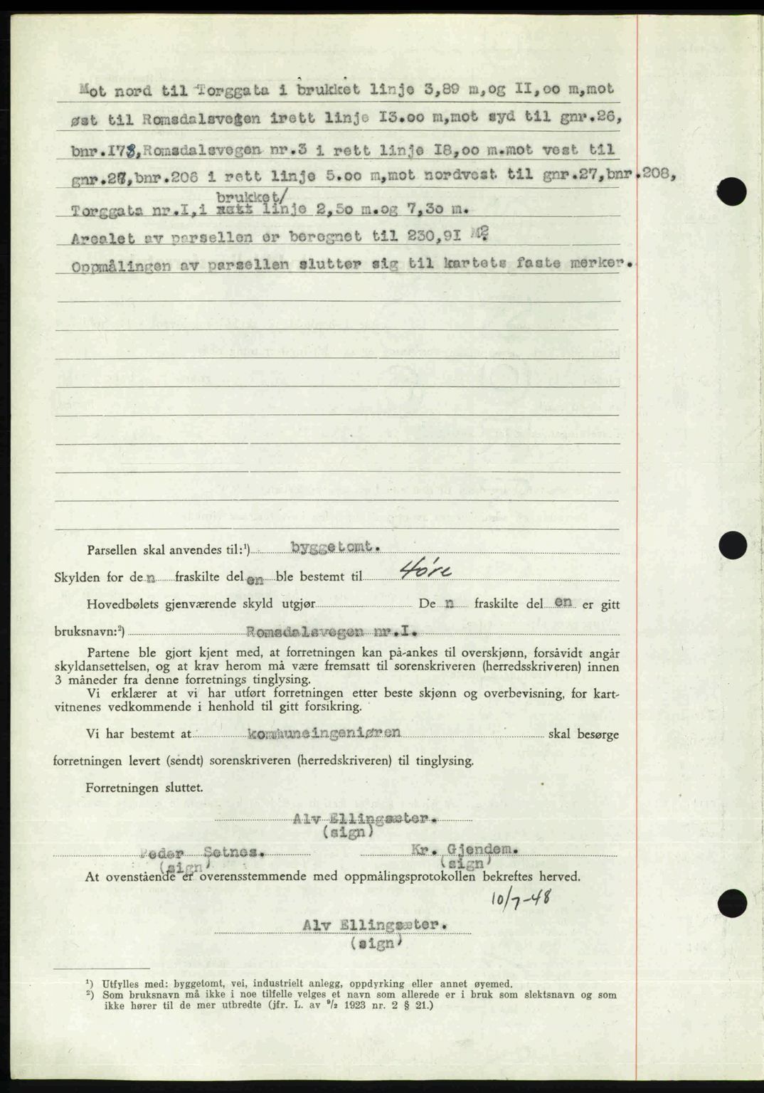 Romsdal sorenskriveri, AV/SAT-A-4149/1/2/2C: Mortgage book no. A27, 1948-1948, Diary no: : 2180/1948