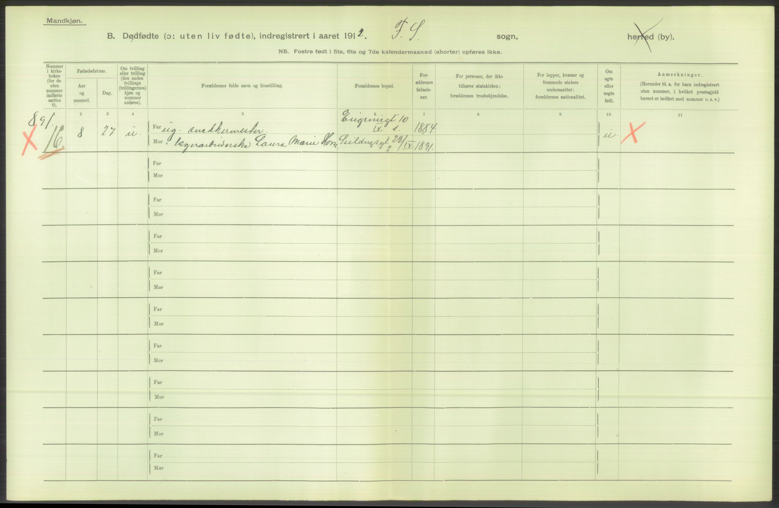 Statistisk sentralbyrå, Sosiodemografiske emner, Befolkning, AV/RA-S-2228/D/Df/Dfb/Dfbb/L0010: Kristiania: Døde, dødfødte, 1912, p. 612