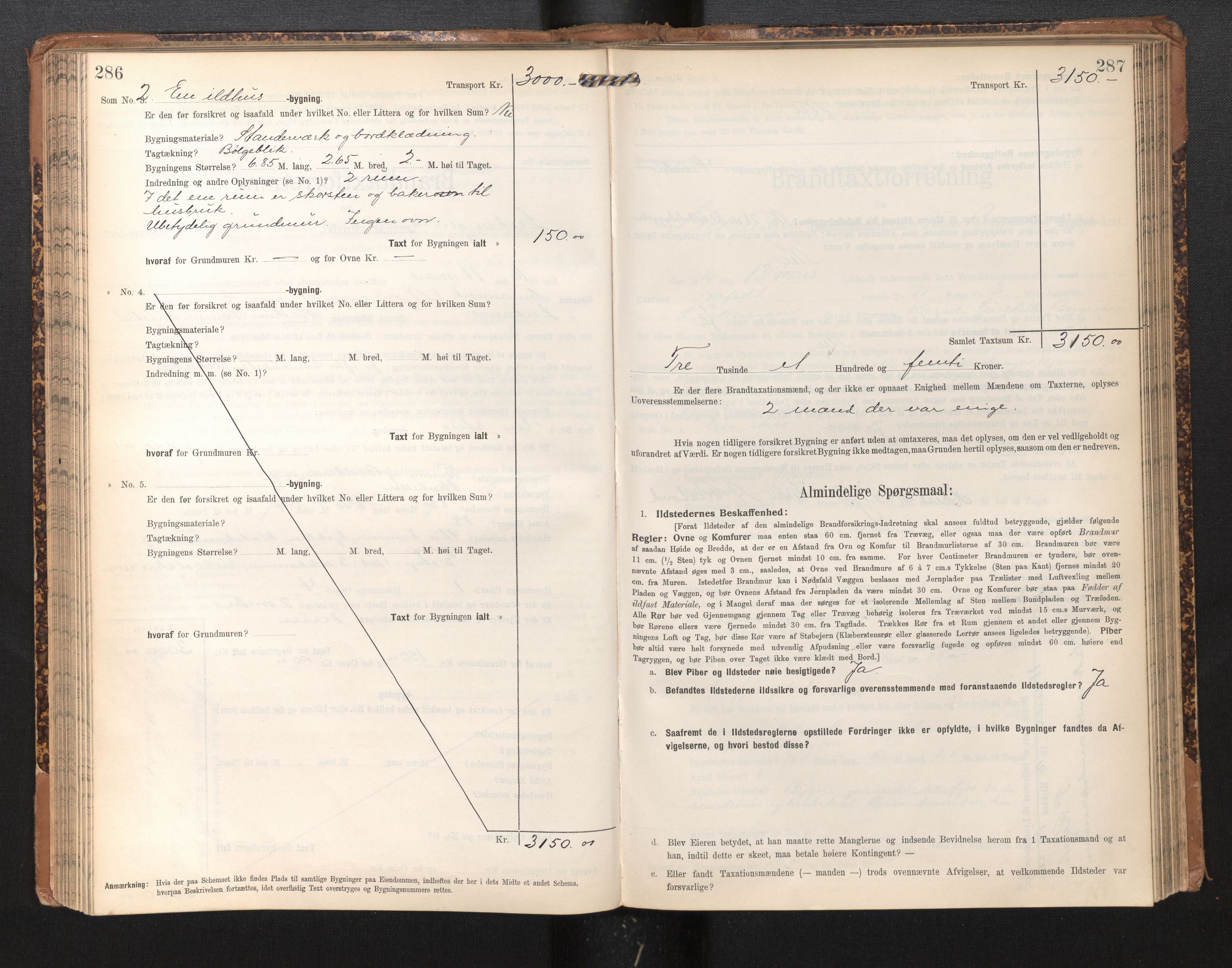 Lensmannen i Leikanger, AV/SAB-A-29201/0012/L0005: Branntakstprotokoll, skjematakst, 1907-1917, p. 286-287