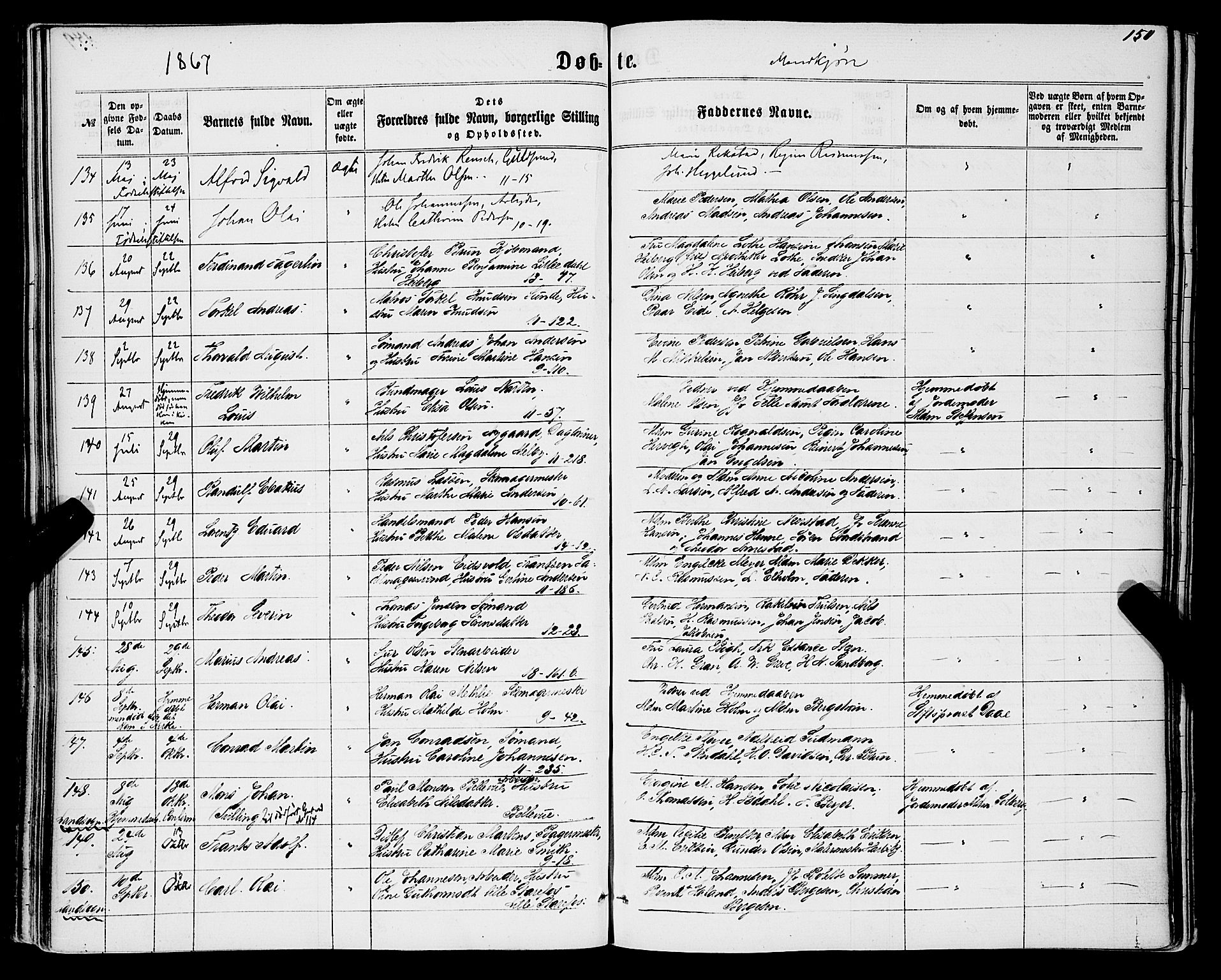 Domkirken sokneprestembete, SAB/A-74801/H/Haa/L0021: Parish register (official) no. B 4, 1859-1871, p. 150