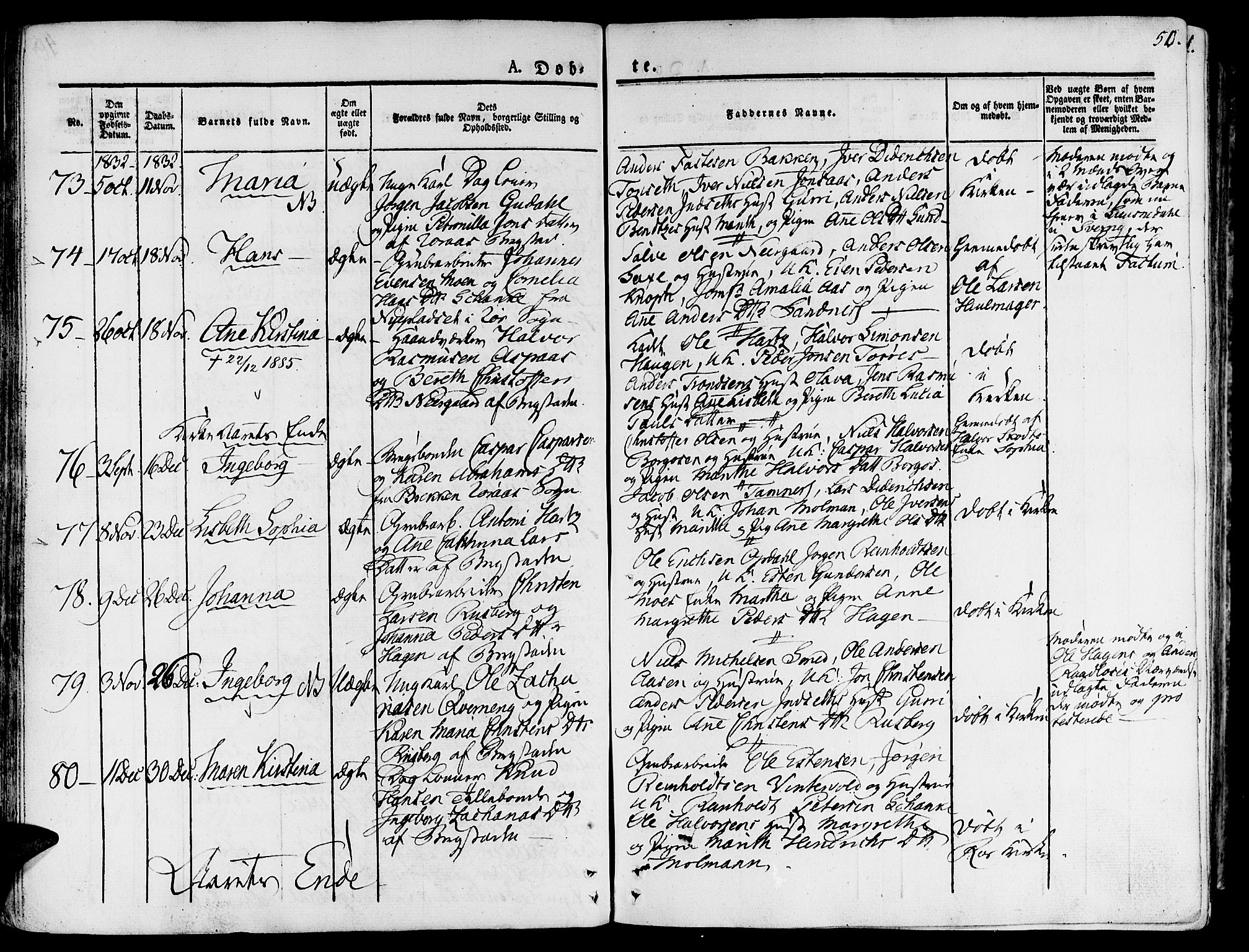 Ministerialprotokoller, klokkerbøker og fødselsregistre - Sør-Trøndelag, SAT/A-1456/681/L0930: Parish register (official) no. 681A08, 1829-1844, p. 50