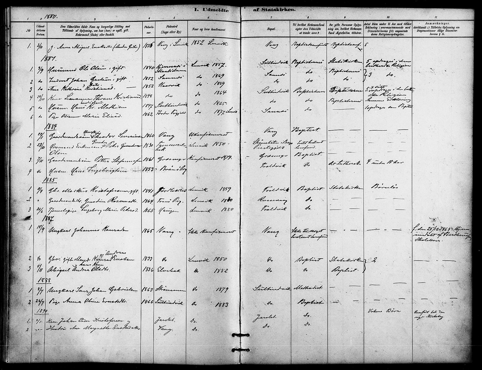 Lenvik sokneprestembete, AV/SATØ-S-1310/H/Ha/Haa/L0011kirke: Parish register (official) no. 11, 1880-1889