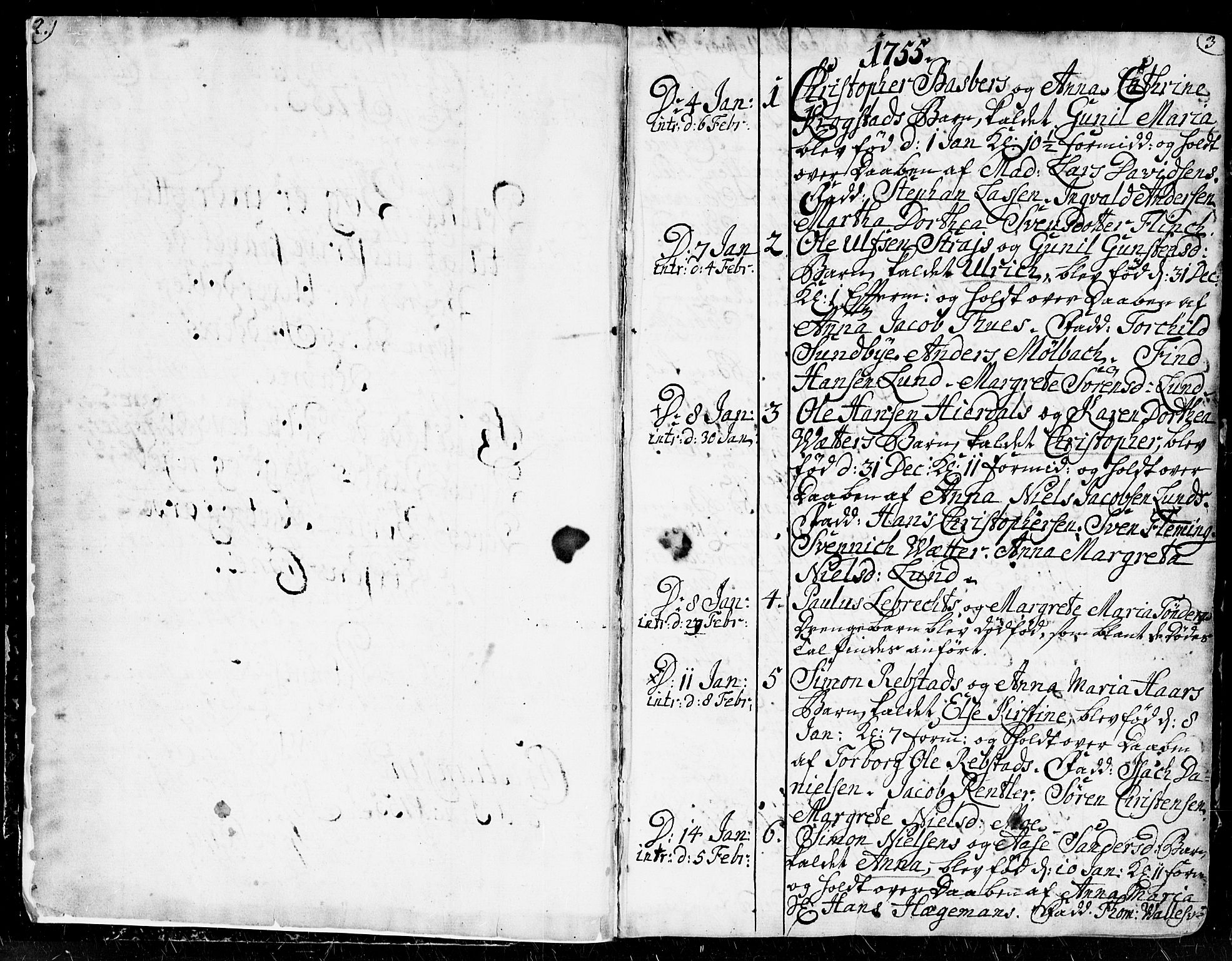 Kristiansand domprosti, AV/SAK-1112-0006/F/Fa/L0002: Parish register (official) no. A 2, 1755-1778, p. 2-3