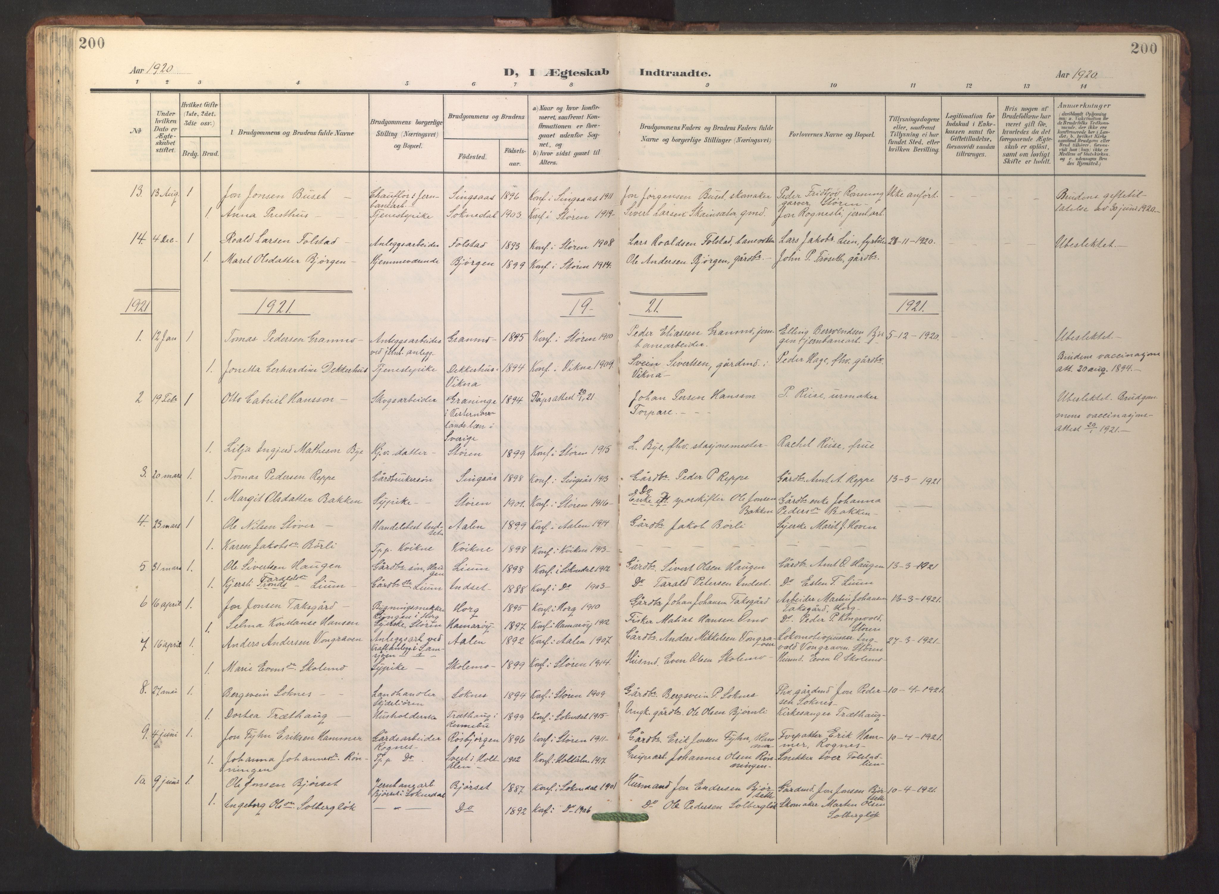 Ministerialprotokoller, klokkerbøker og fødselsregistre - Sør-Trøndelag, SAT/A-1456/687/L1019: Parish register (copy) no. 687C03, 1904-1931, p. 200