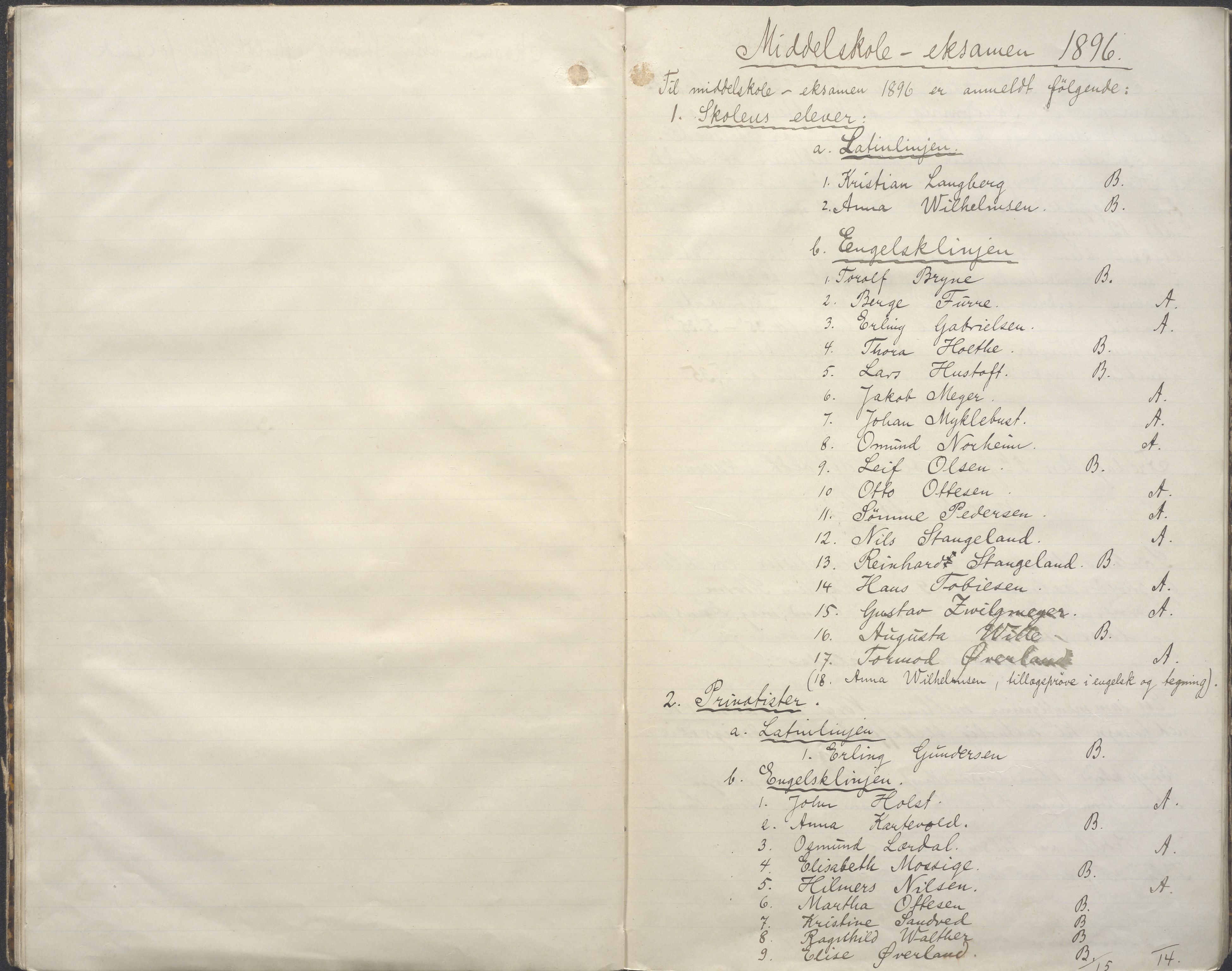 PA-0428, Storms skole, BYST/A-1479/G/Gb/L0002: Eksamensprotokoll 4. klasse, 1895-1908