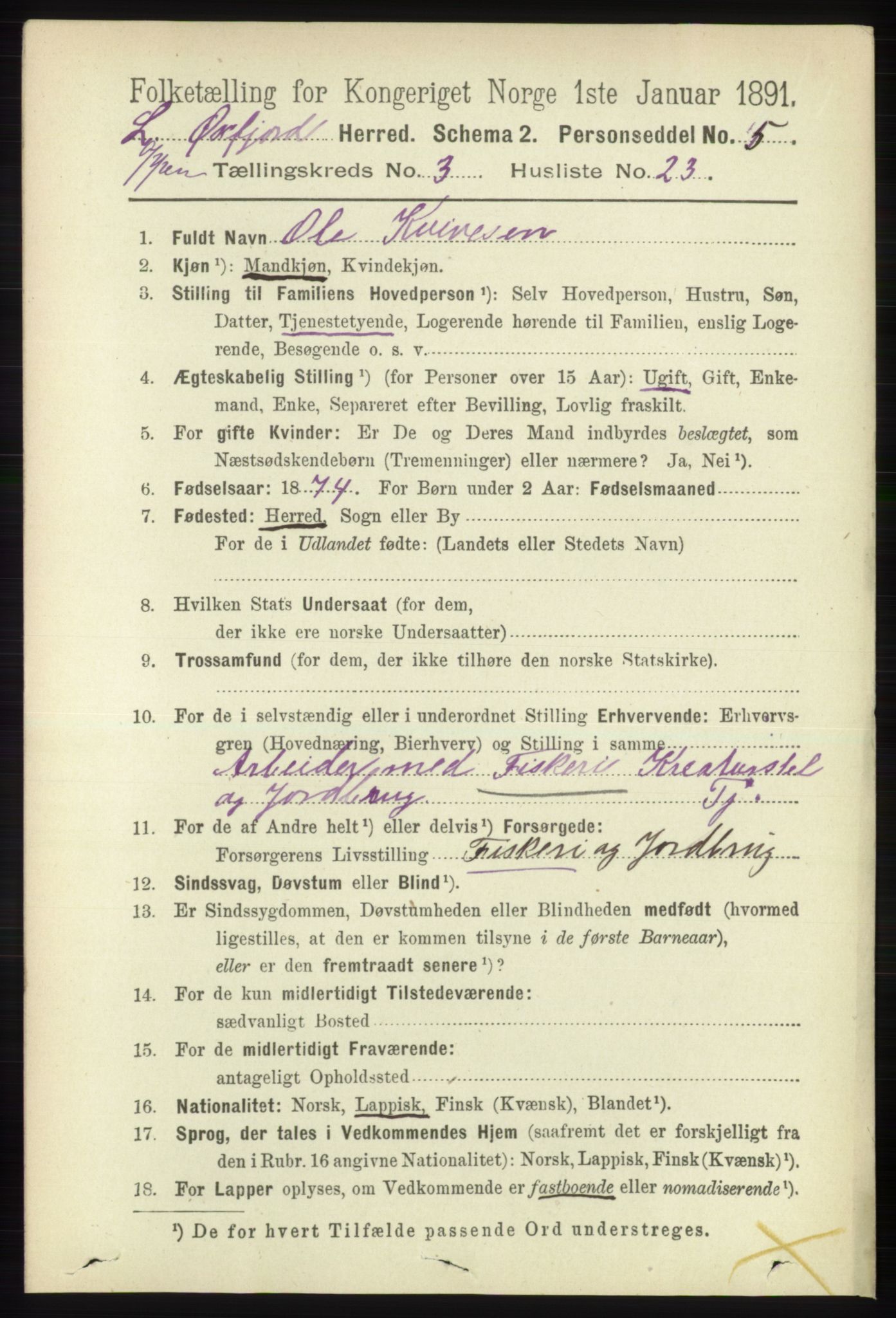 RA, 1891 census for 2014 Loppa, 1891, p. 804