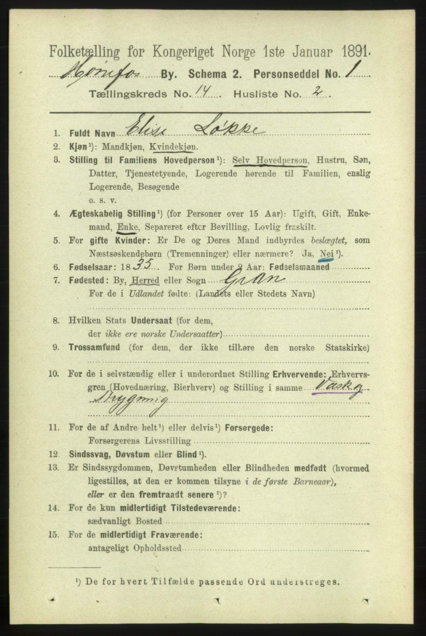 RA, 1891 census for 0601 Hønefoss, 1891, p. 1655