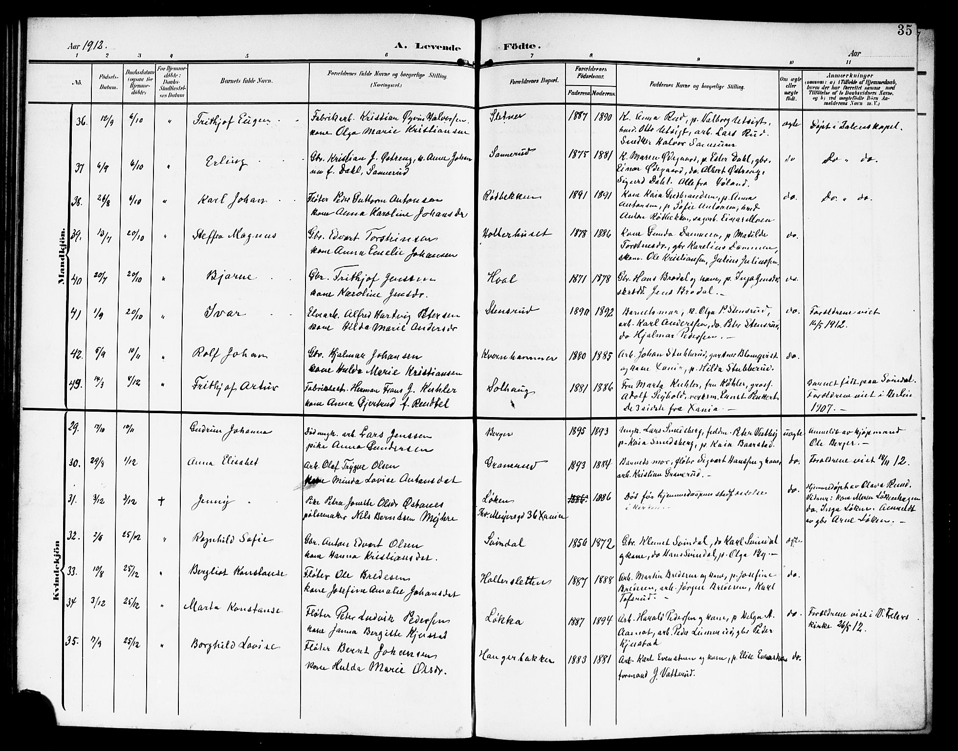 Fet prestekontor Kirkebøker, AV/SAO-A-10370a/G/Ga/L0008: Parish register (copy) no. I 8, 1907-1920, p. 35