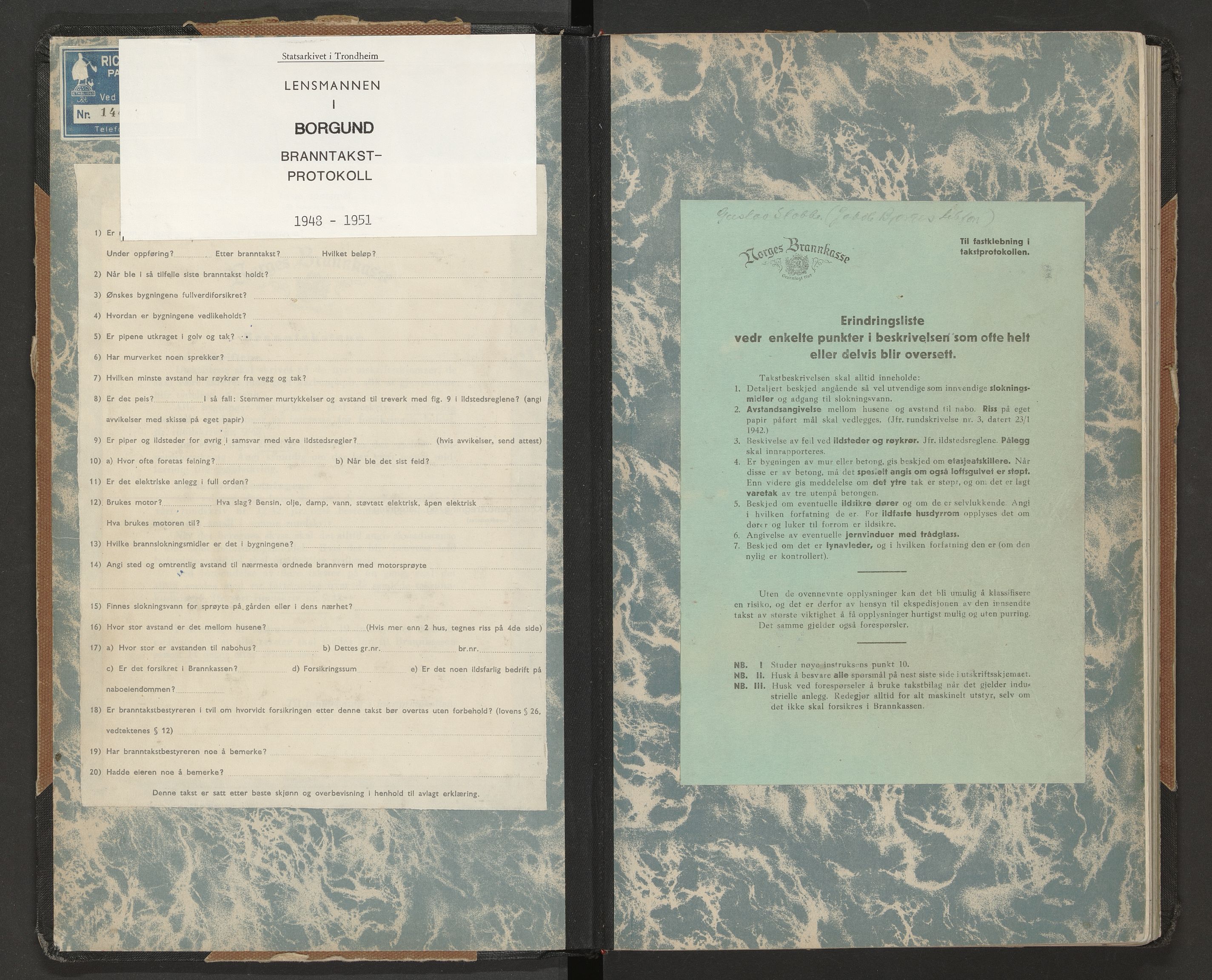 Norges Brannkasse Borgund, SAT/A-5495/Fa/L0006: Branntakstprotokoll, 1948-1951