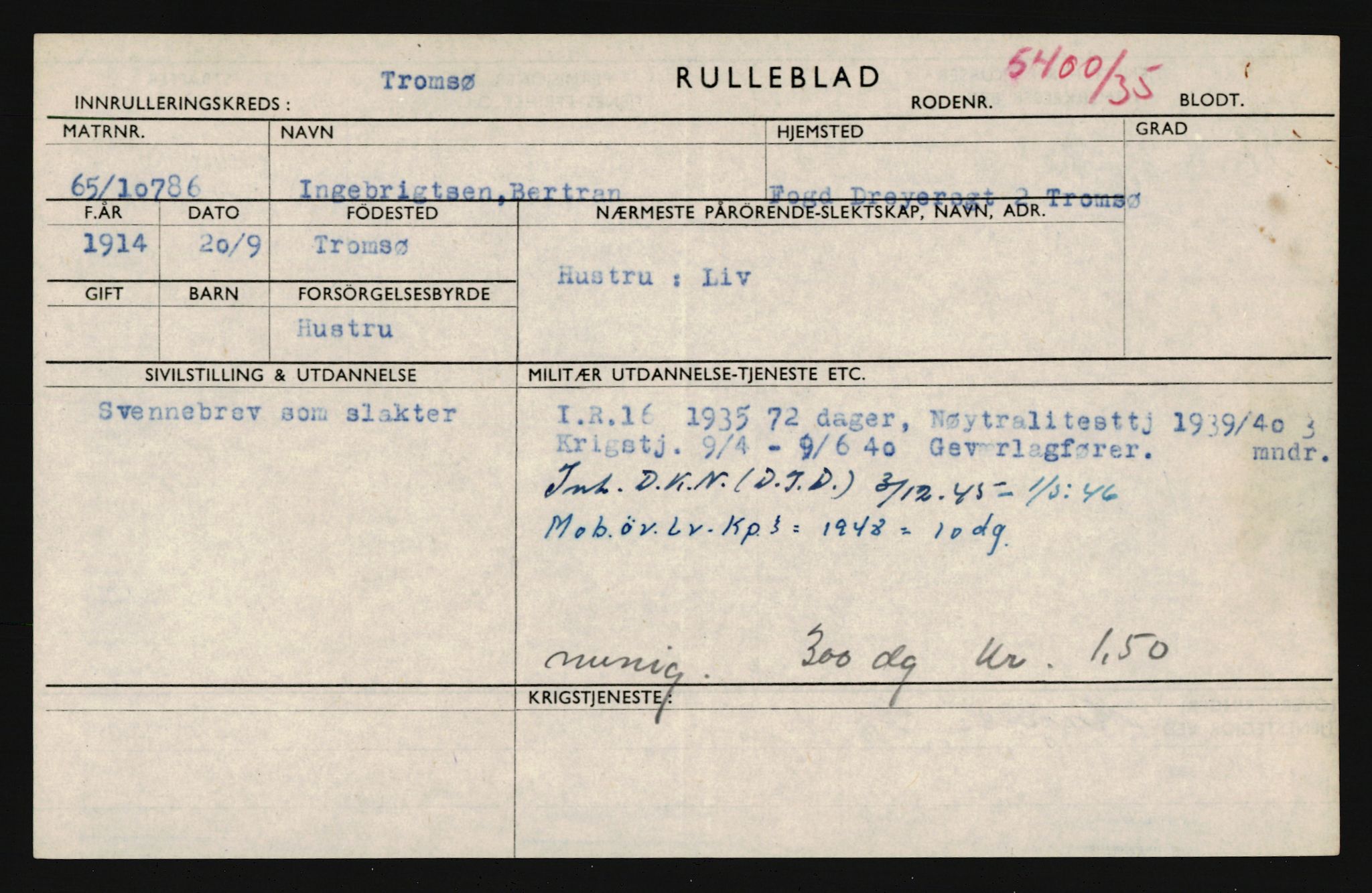 Forsvaret, Troms infanteriregiment nr. 16, AV/RA-RAFA-3146/P/Pa/L0019: Rulleblad for regimentets menige mannskaper, årsklasse 1935, 1935, p. 461