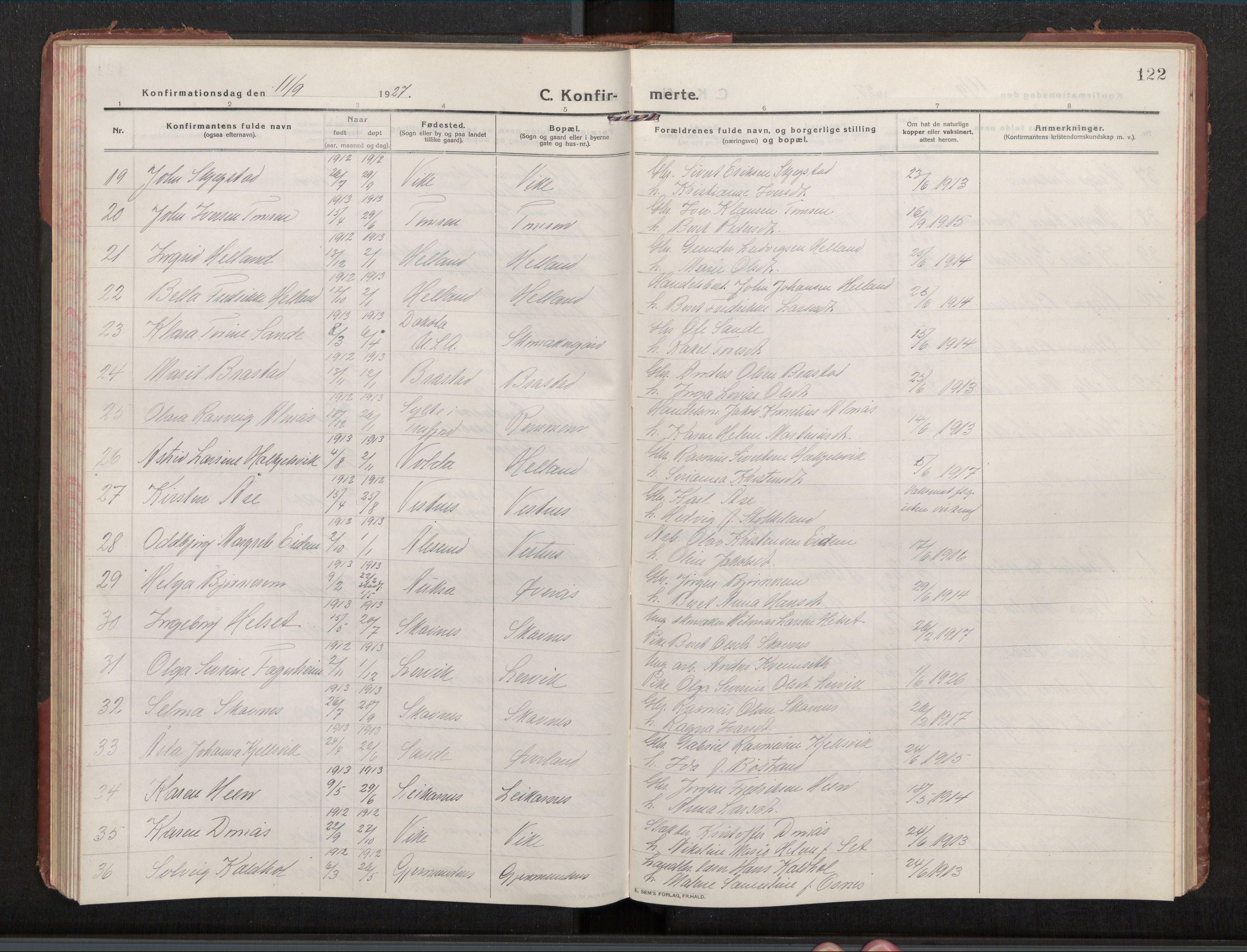 Ministerialprotokoller, klokkerbøker og fødselsregistre - Møre og Romsdal, AV/SAT-A-1454/539/L0536a: Parish register (copy) no. 539C03, 1912-1936, p. 122