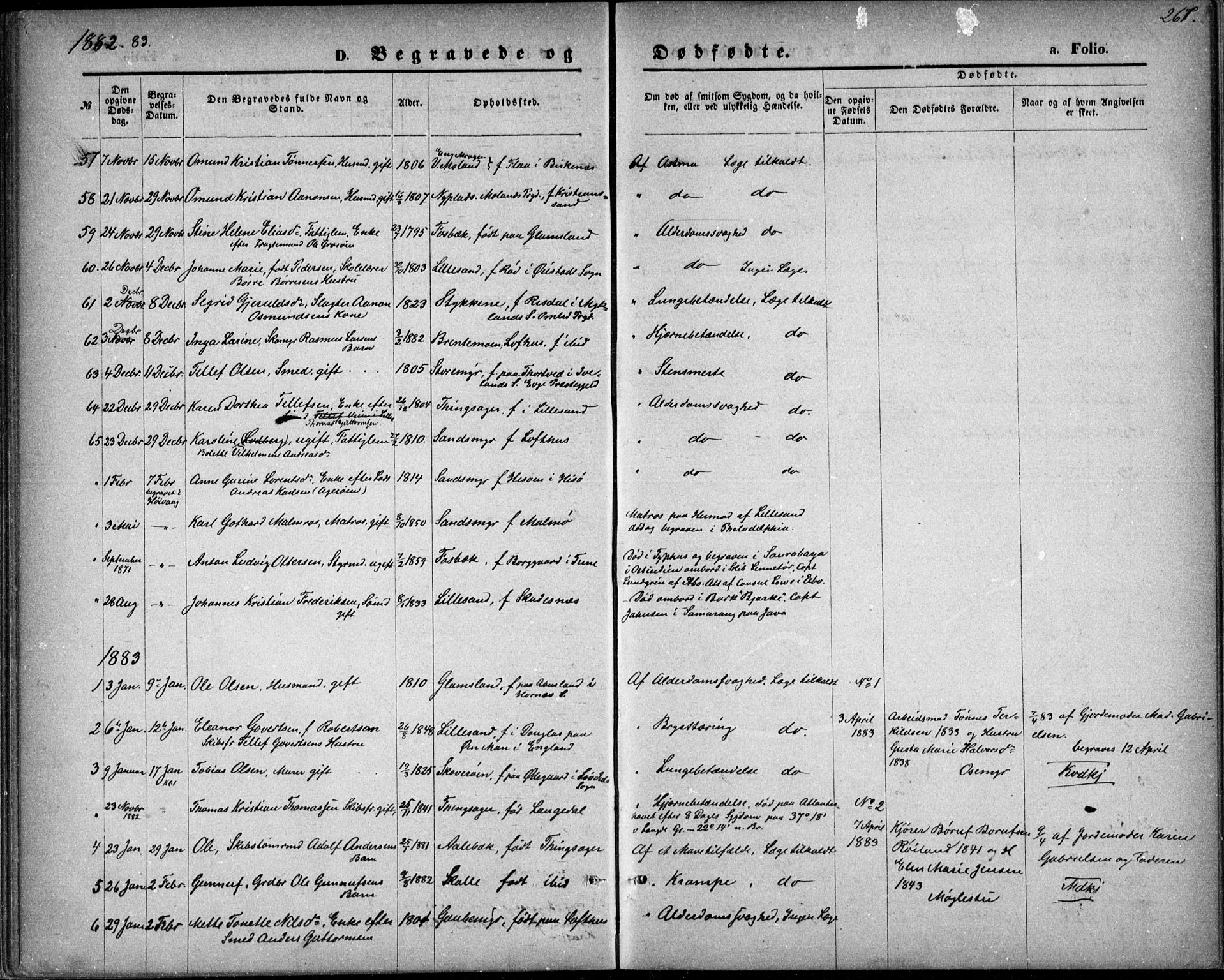 Vestre Moland sokneprestkontor, SAK/1111-0046/F/Fb/Fbb/L0005: Parish register (copy) no. B 5, 1872-1883, p. 267