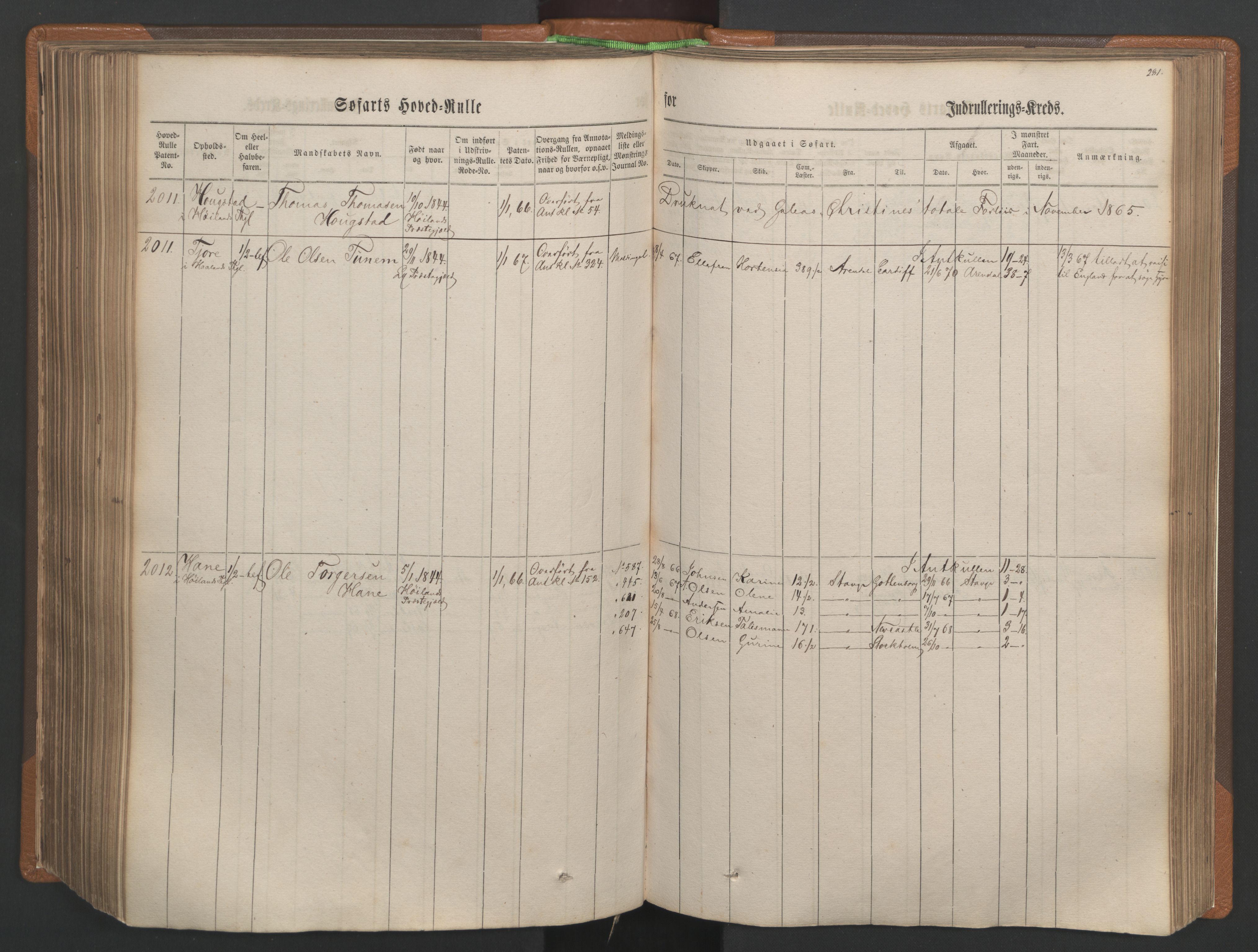 Stavanger sjømannskontor, AV/SAST-A-102006/F/Fb/Fbb/L0003: Sjøfartshovedrulle, patentnr. 1451-2270, 1863, p. 297