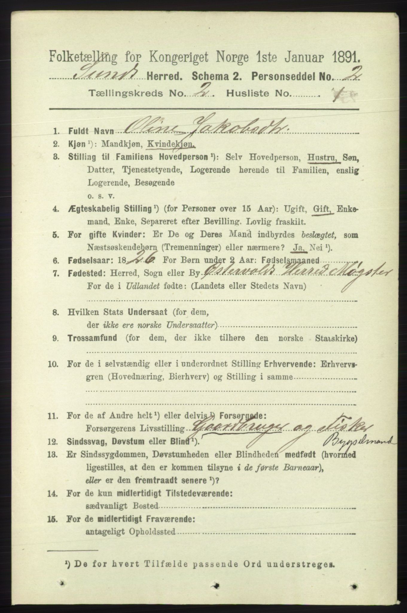 RA, 1891 census for 1245 Sund, 1891, p. 593