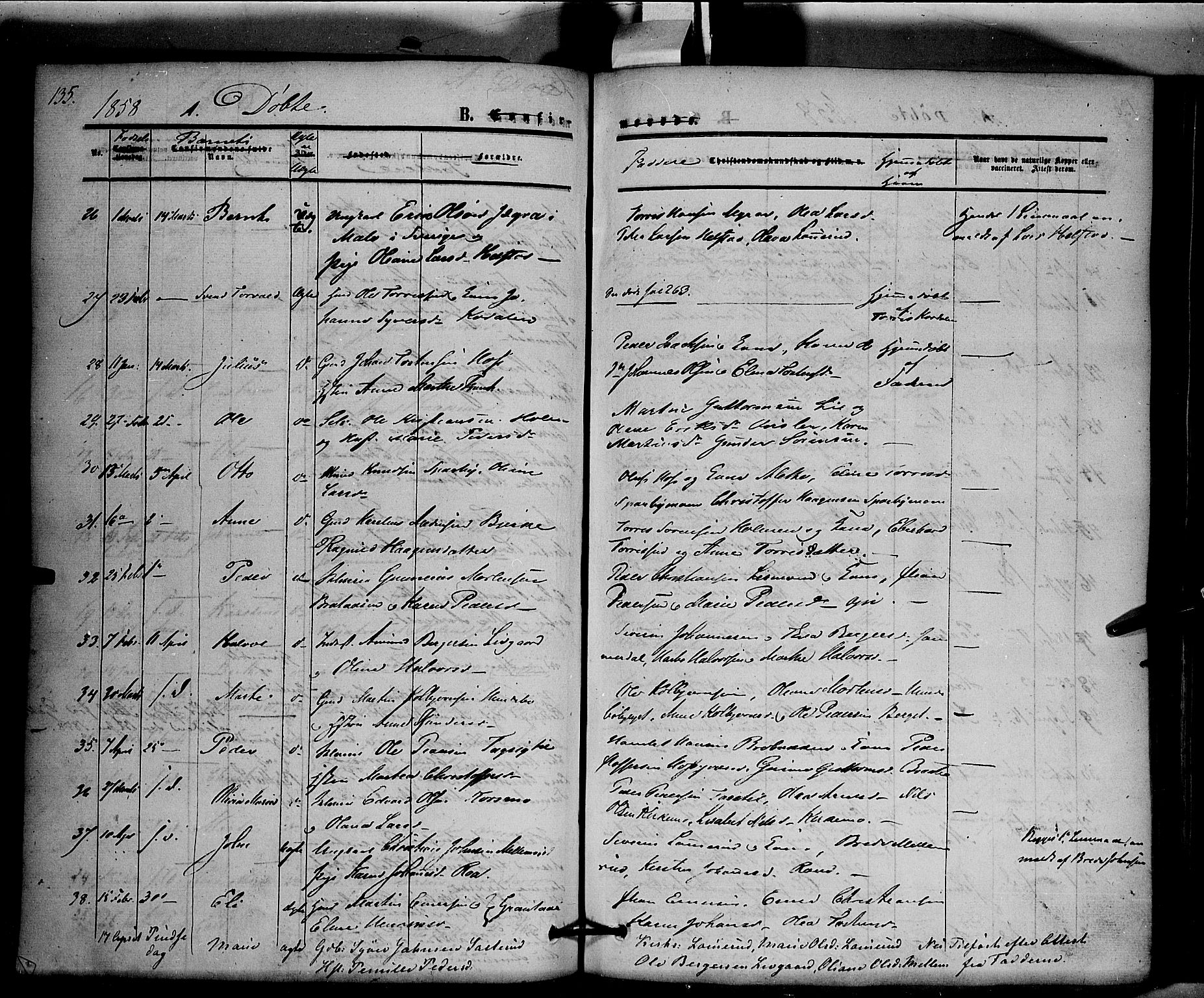 Hof prestekontor, AV/SAH-PREST-038/H/Ha/Haa/L0008: Parish register (official) no. 8, 1849-1861, p. 135