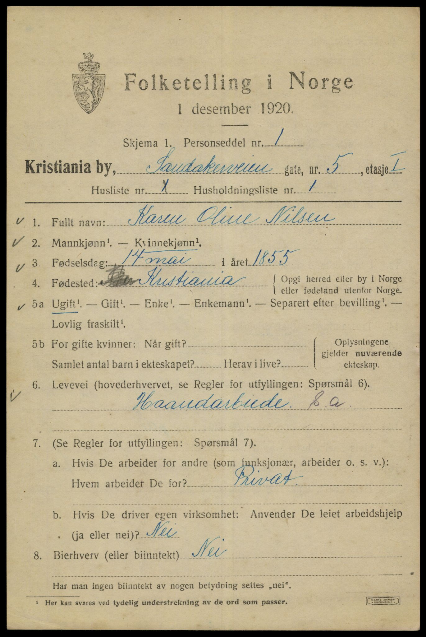 SAO, 1920 census for Kristiania, 1920, p. 477651