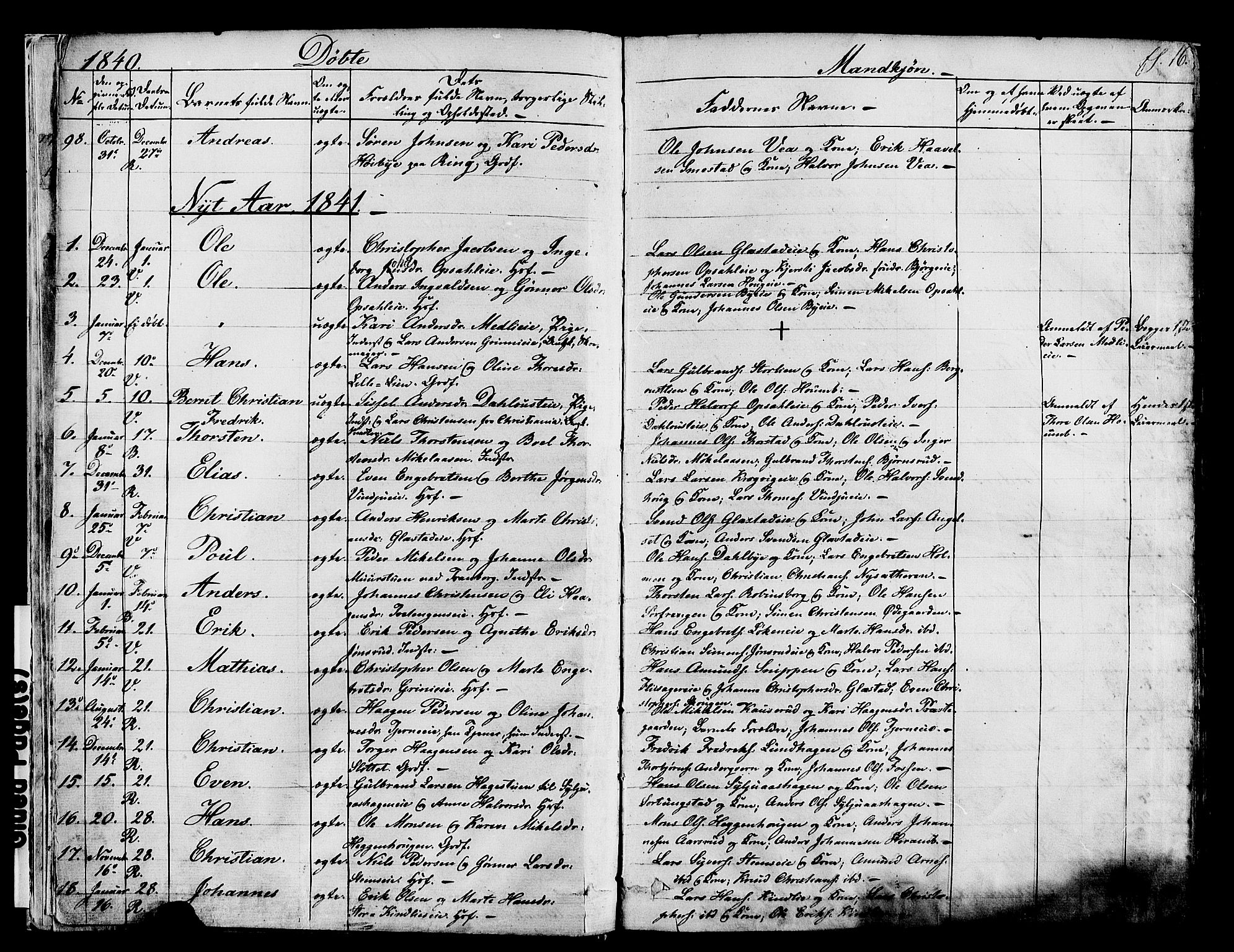 Ringsaker prestekontor, AV/SAH-PREST-014/K/Ka/L0008: Parish register (official) no. 8, 1837-1850, p. 16