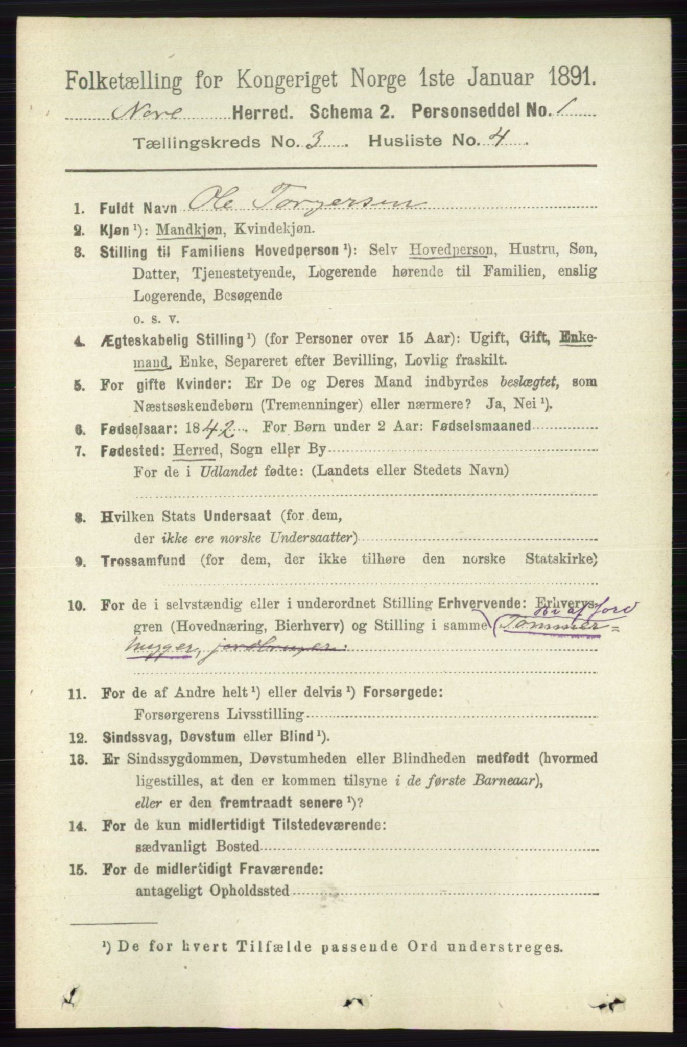 RA, 1891 census for 0633 Nore, 1891, p. 752