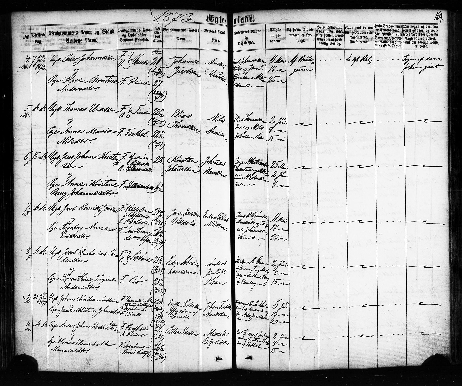 Ministerialprotokoller, klokkerbøker og fødselsregistre - Nordland, AV/SAT-A-1459/885/L1203: Parish register (official) no. 885A04, 1859-1877, p. 169