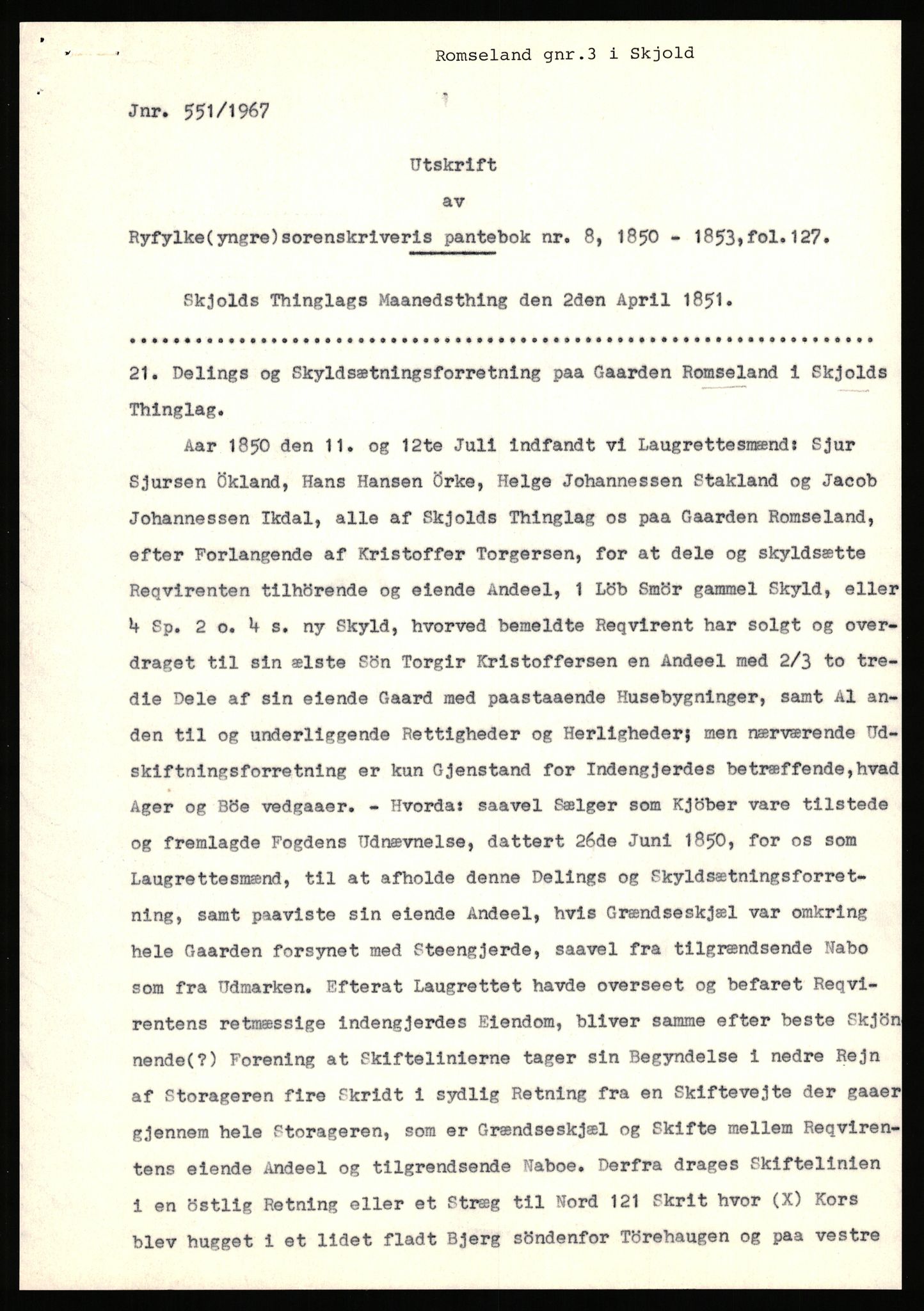 Statsarkivet i Stavanger, AV/SAST-A-101971/03/Y/Yj/L0069: Avskrifter sortert etter gårdsnavn: Riske - Rosland store, 1750-1930, p. 437