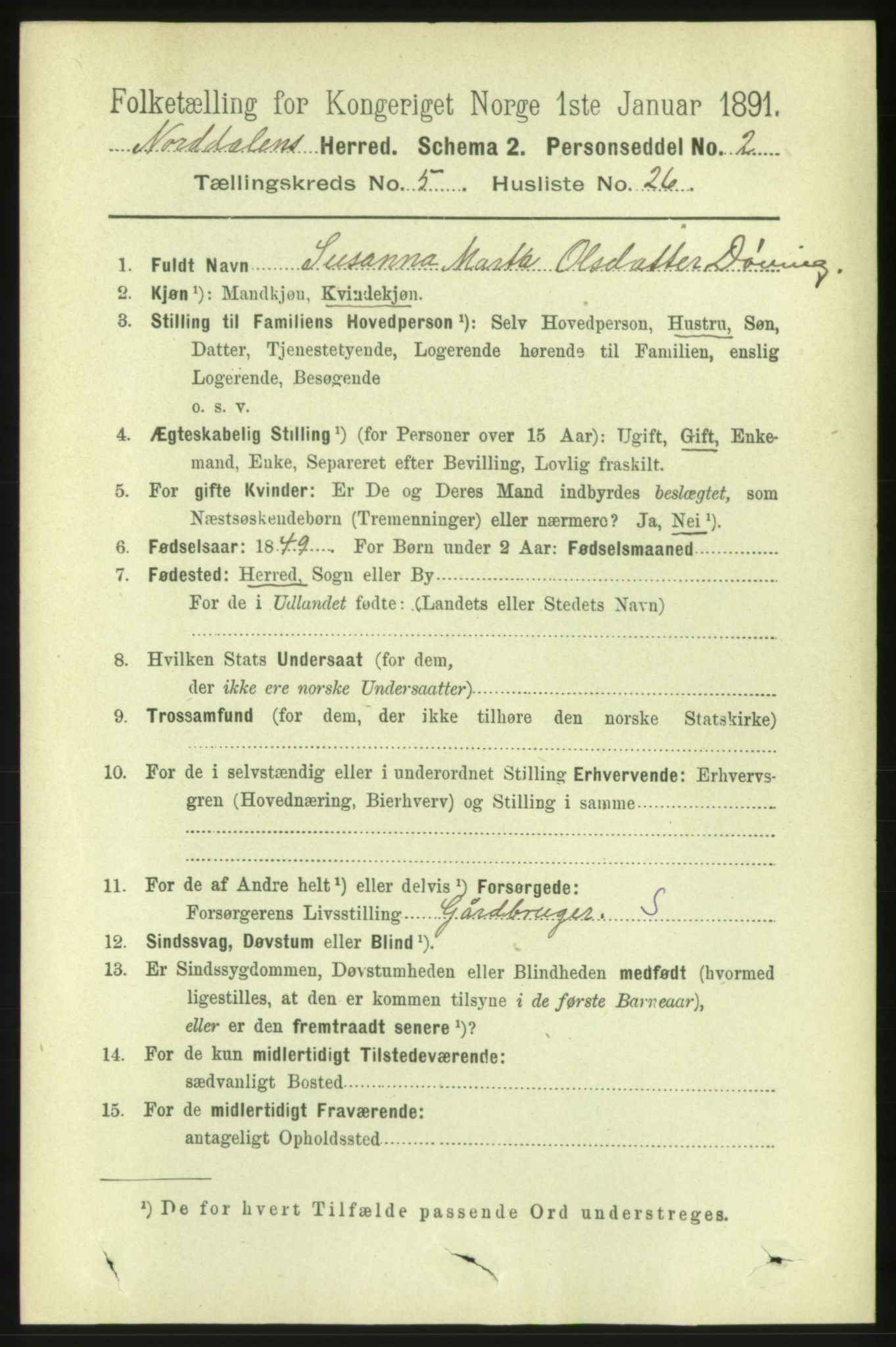 RA, 1891 census for 1524 Norddal, 1891, p. 1139