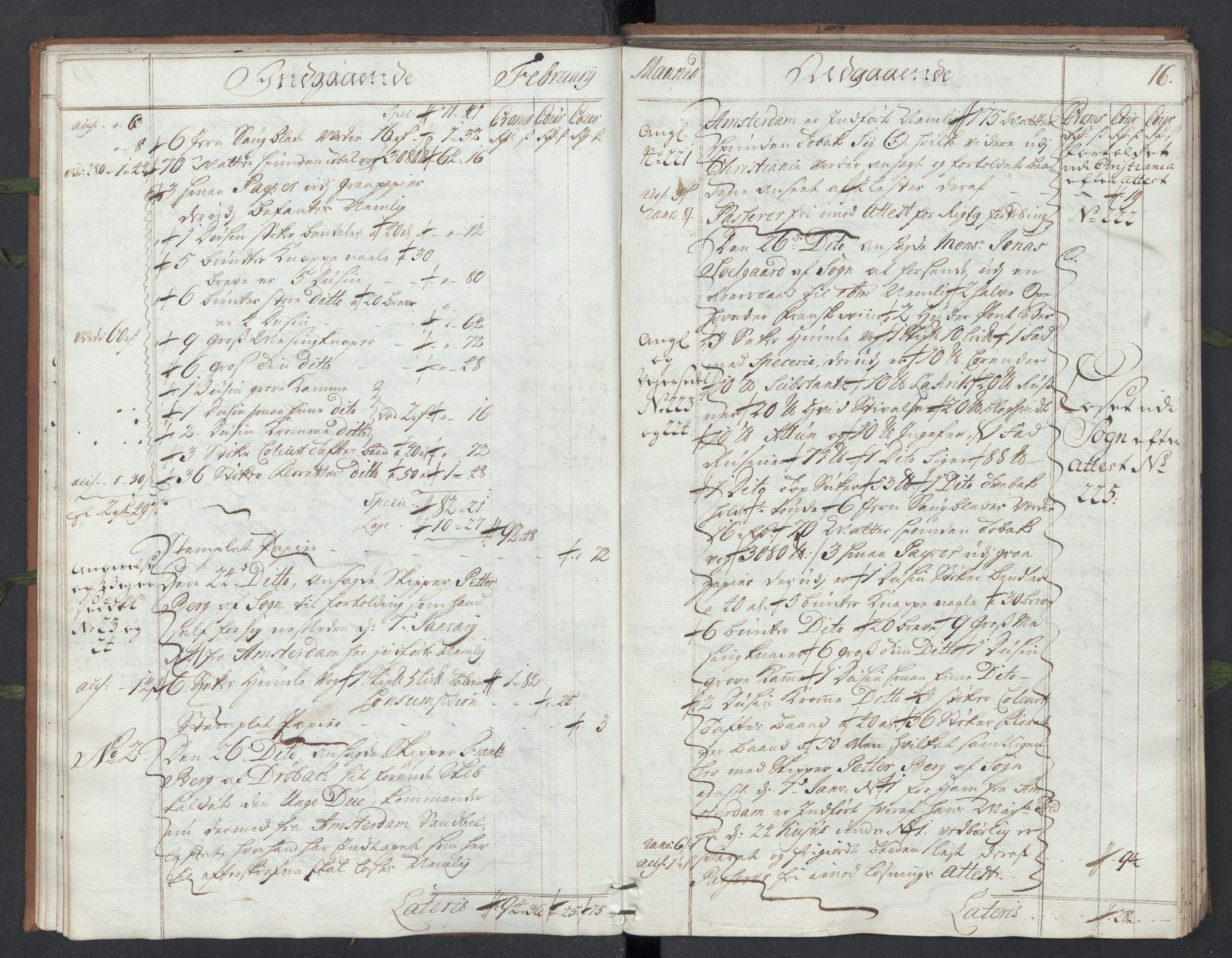 Generaltollkammeret, tollregnskaper, AV/RA-EA-5490/R07/L0010/0001: Tollregnskaper Sand / Hovedtollbok, 1733, p. 15b-16a