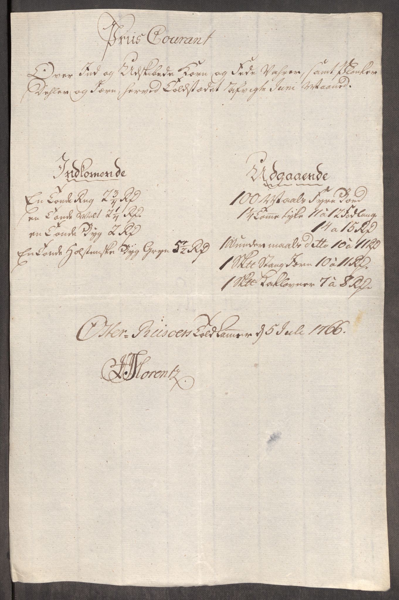 Rentekammeret inntil 1814, Realistisk ordnet avdeling, AV/RA-EA-4070/Oe/L0008: [Ø1]: Priskuranter, 1764-1768, p. 660