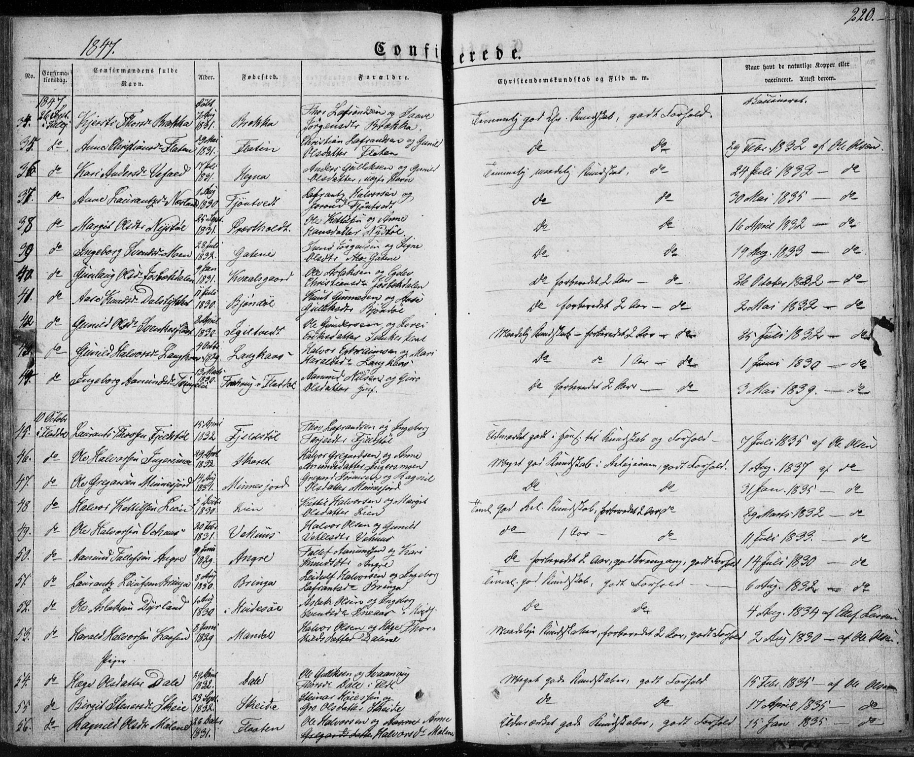 Seljord kirkebøker, AV/SAKO-A-20/F/Fa/L0011: Parish register (official) no. I 11, 1831-1849, p. 220