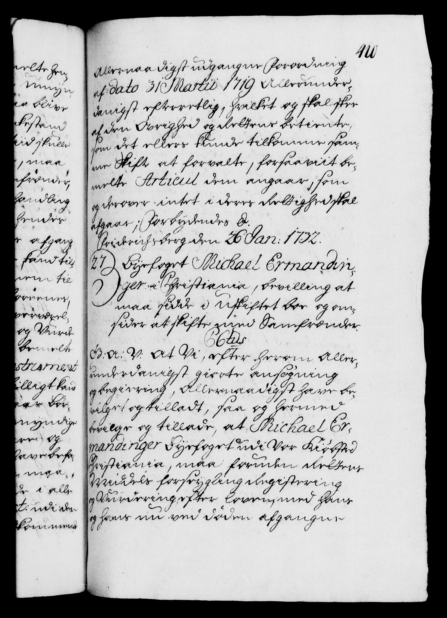 Danske Kanselli 1572-1799, AV/RA-EA-3023/F/Fc/Fca/Fcaa/L0027: Norske registre, 1730-1732, p. 410a