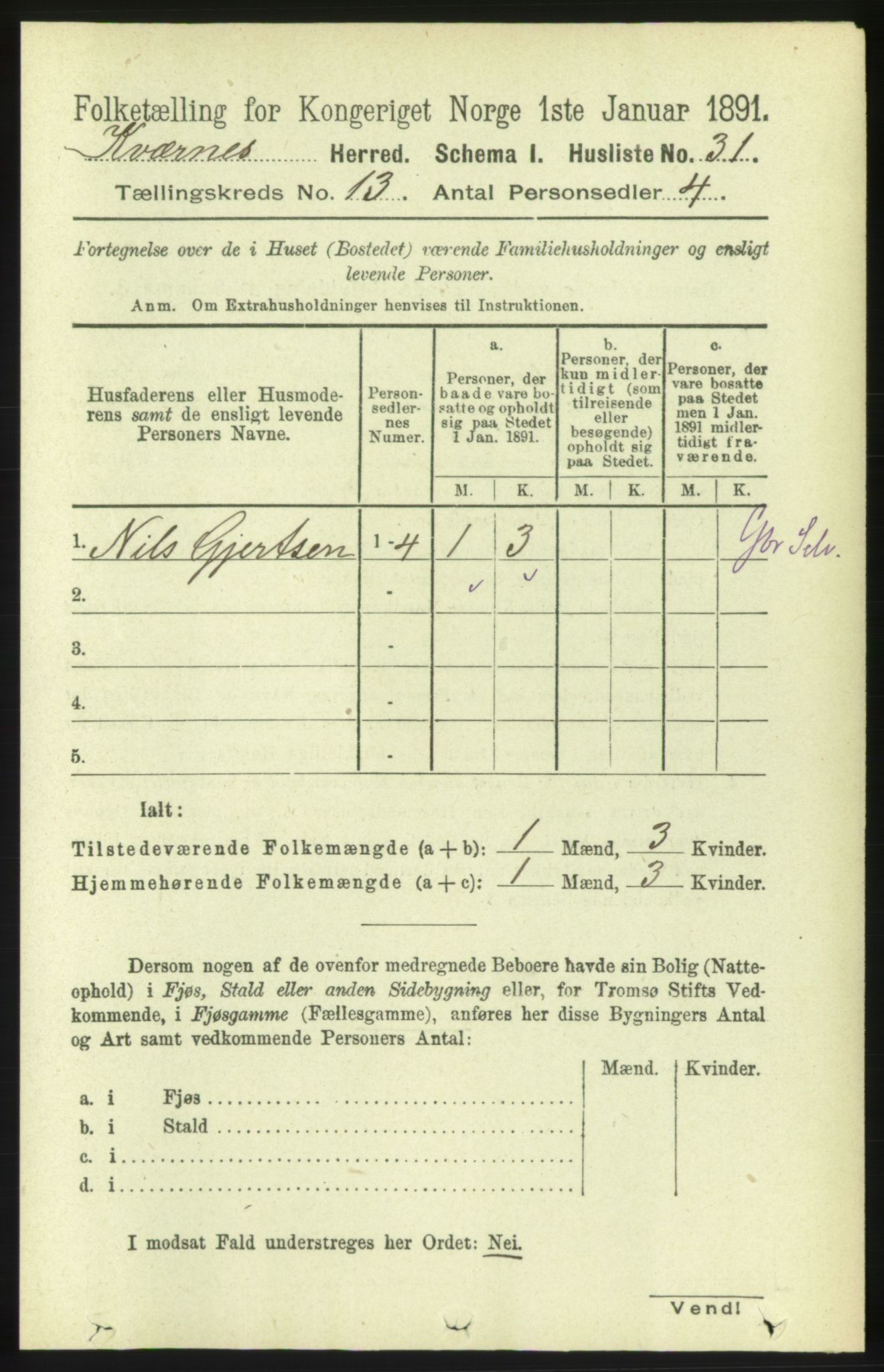 RA, 1891 census for 1553 Kvernes, 1891, p. 5415