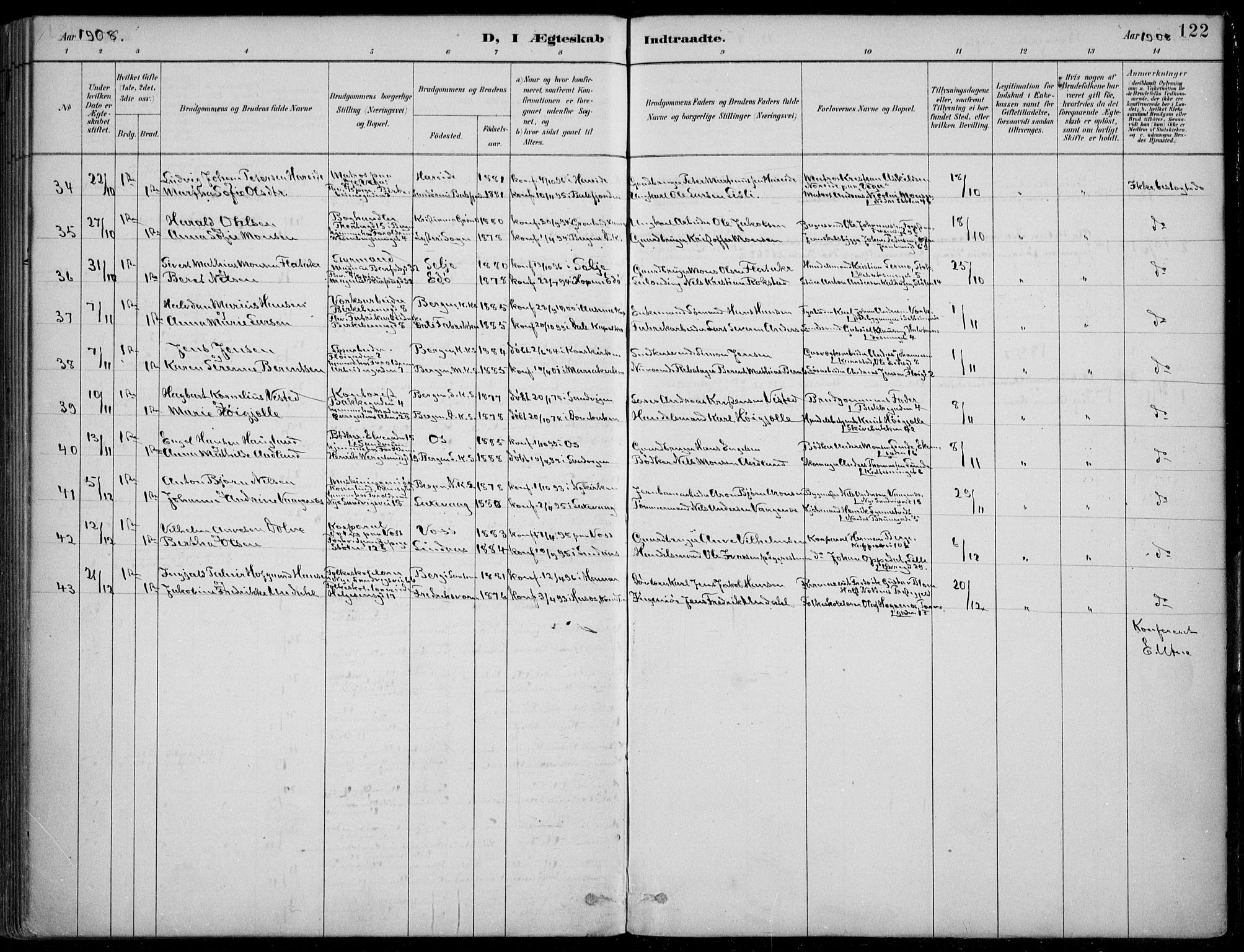 Mariakirken Sokneprestembete, SAB/A-76901/H/Hab/L0008: Parish register (copy) no. A 8, 1889-1908, p. 122