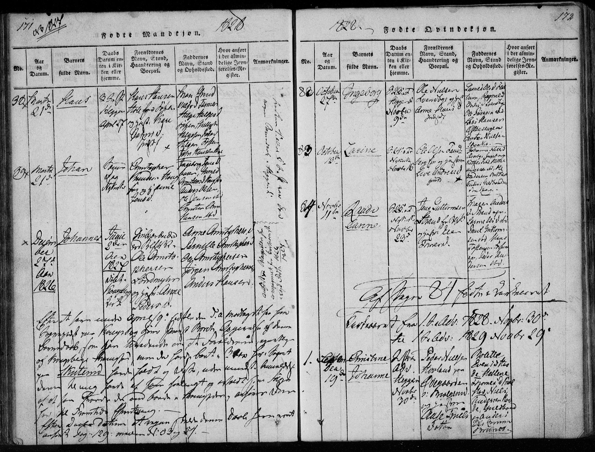 Modum kirkebøker, AV/SAKO-A-234/F/Fa/L0005: Parish register (official) no. 5, 1824-1841, p. 171-172