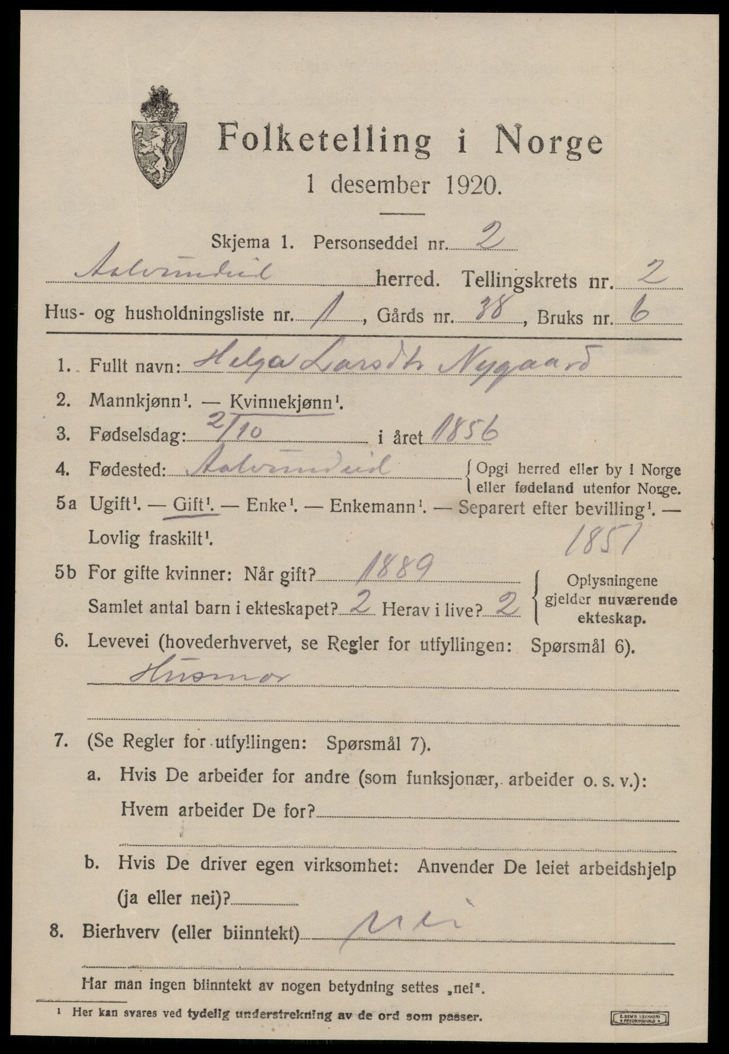 SAT, 1920 census for Ålvundeid, 1920, p. 516