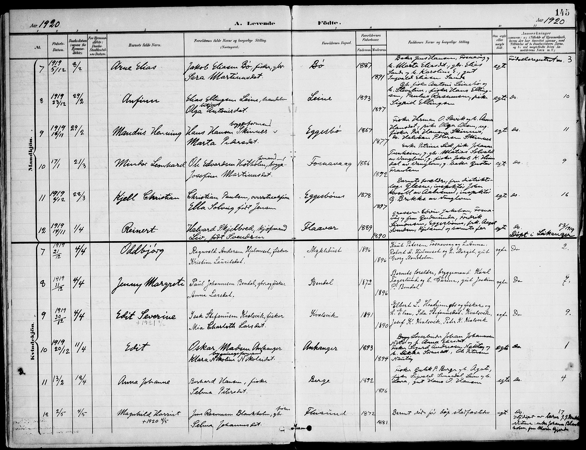 Ministerialprotokoller, klokkerbøker og fødselsregistre - Møre og Romsdal, AV/SAT-A-1454/507/L0075: Parish register (official) no. 507A10, 1901-1920, p. 145