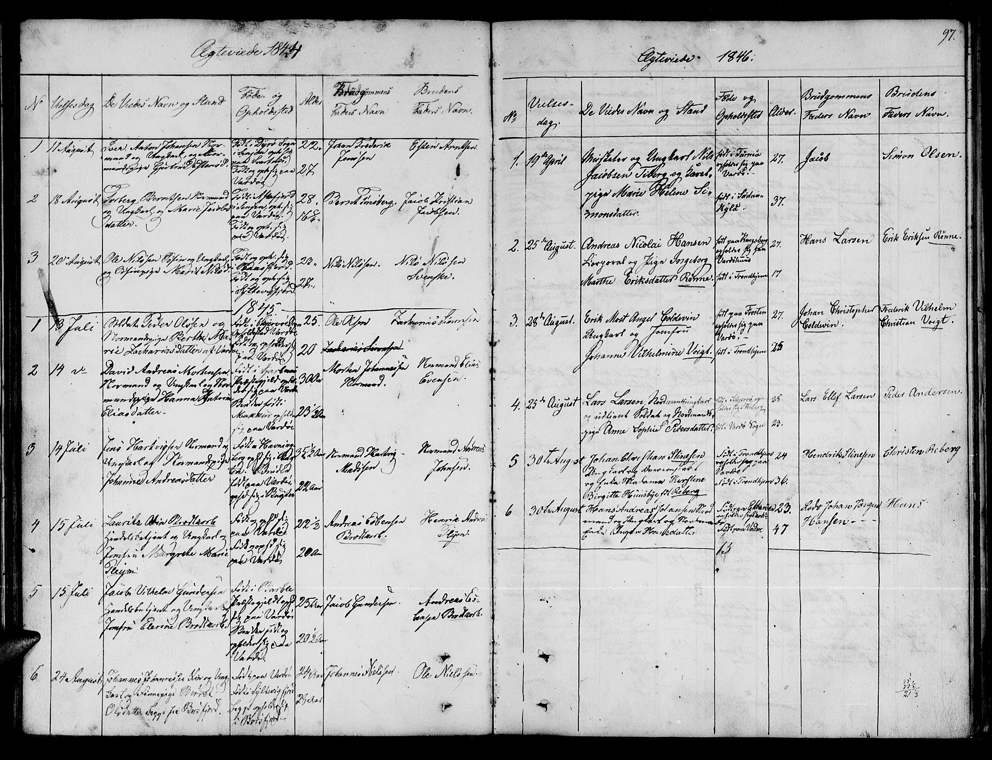 Vardø sokneprestkontor, SATØ/S-1332/H/Hb/L0001klokker: Parish register (copy) no. 1, 1844-1861, p. 97