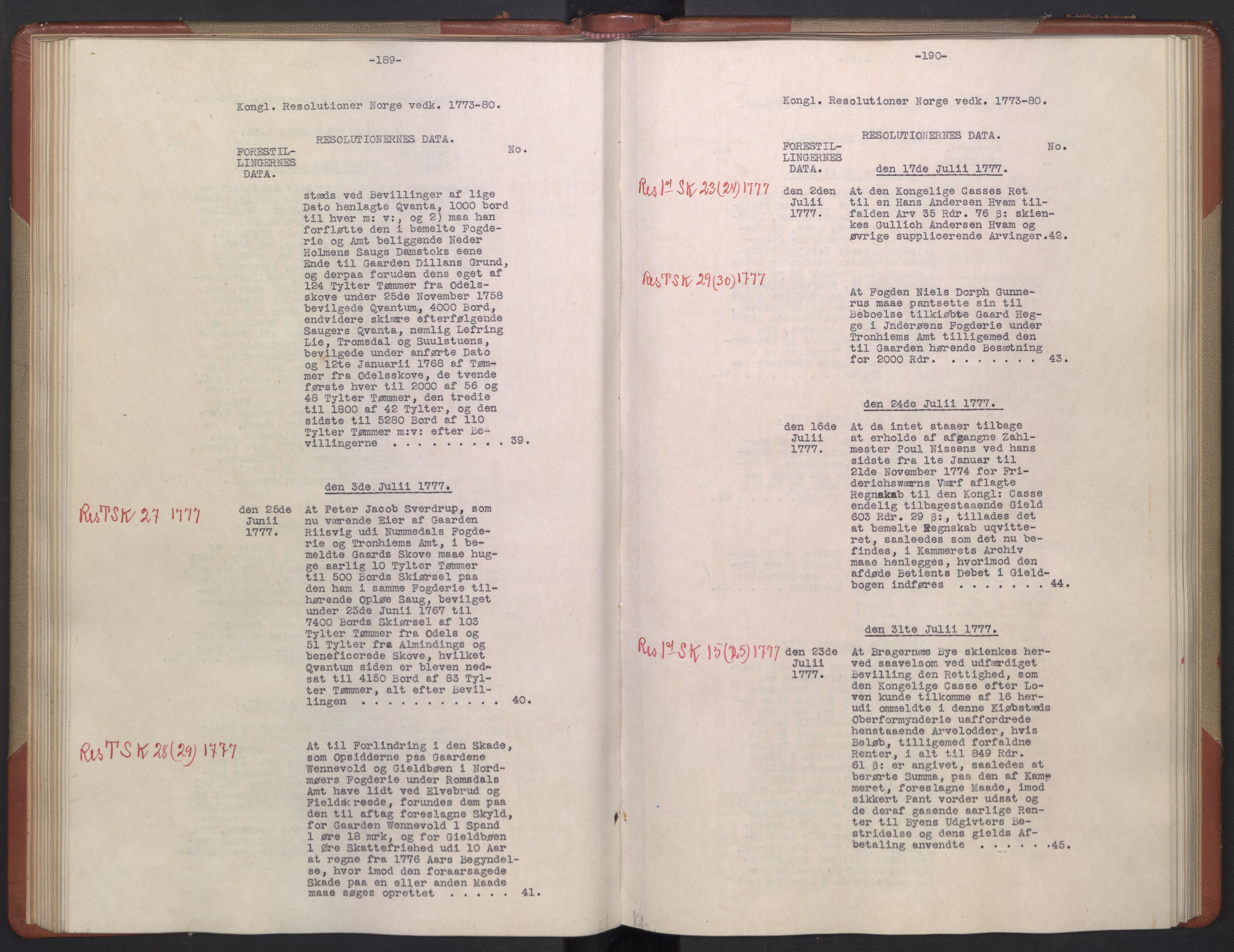 Avskriftsamlingen, AV/RA-EA-4022/F/Fb/L0122: Registratur over norske Relasjons- og resolusjonsprotokoller, 1773-1780, p. 53