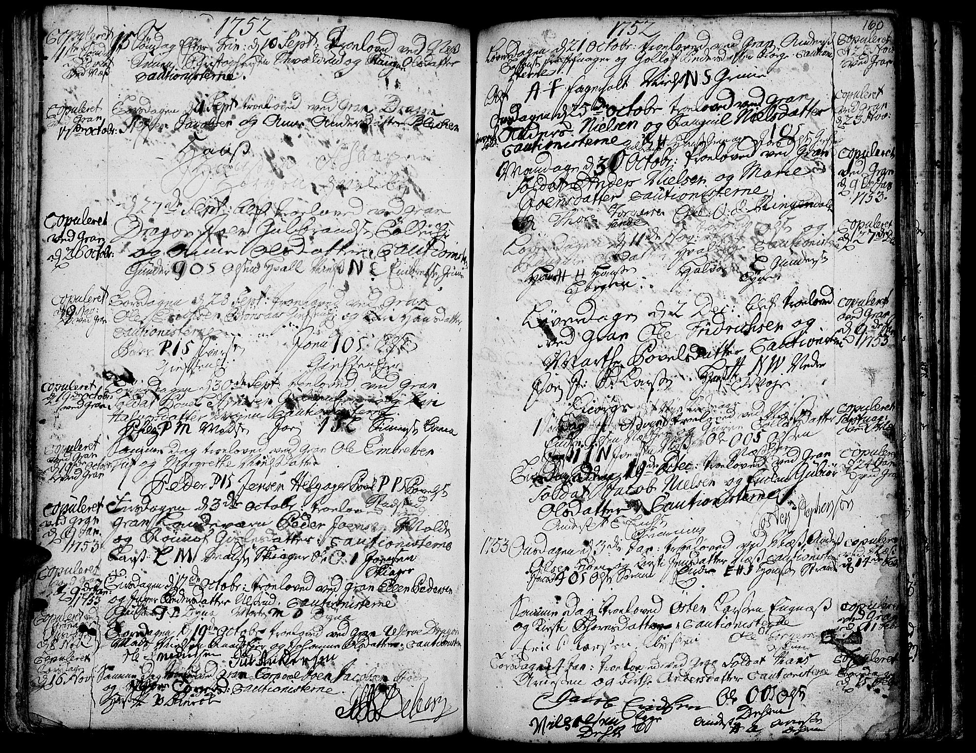 Gran prestekontor, SAH/PREST-112/H/Ha/Haa/L0003: Parish register (official) no. 3, 1745-1758, p. 160