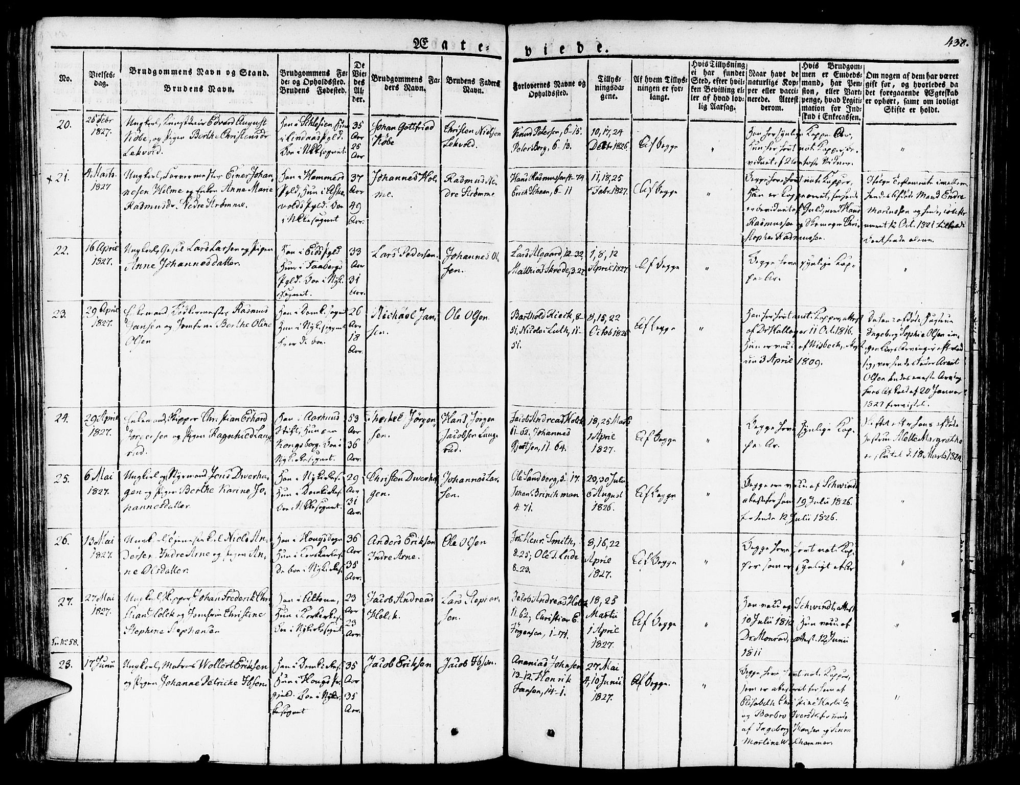 Nykirken Sokneprestembete, SAB/A-77101/H/Haa/L0012: Parish register (official) no. A 12, 1821-1844, p. 438